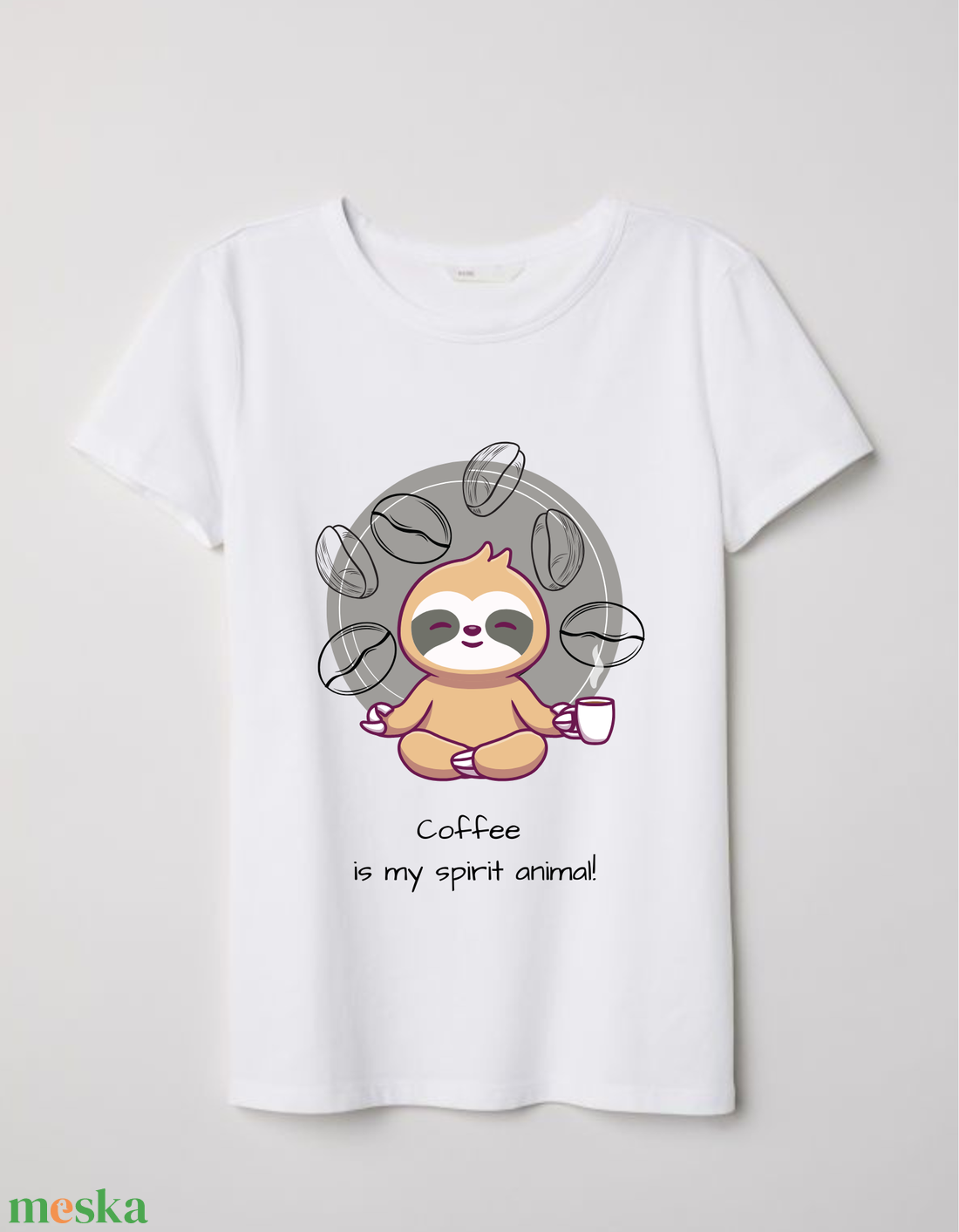 Coffee Is My Spirit Animal feliratú fehér női póló cuki meditáló kisállattal - ruha & divat - női ruha - póló, felső - Meska.hu Coffee Is My Spirit Animal feliratú fehér női póló cuki meditáló kisállattal - ruha & divat - női ruha - póló, felső - Meska.hu