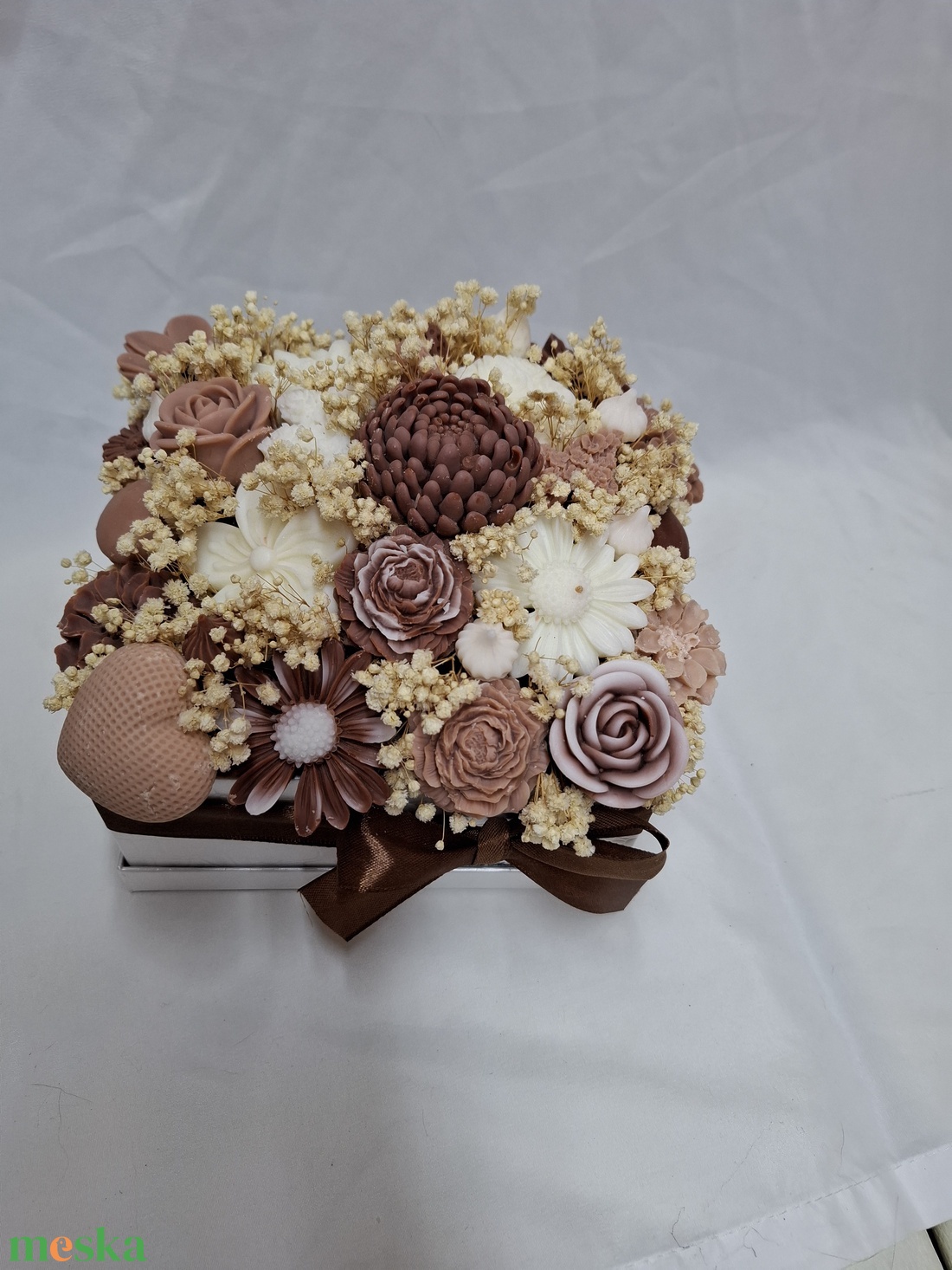 Barna virágbox  - otthon & életmód - gyertya, illat, aroma - illatviasz - Meska.hu