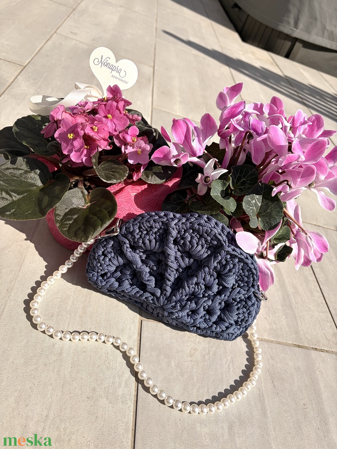 �Pearl táska farmer kék színben - táska & tok - kézitáska & válltáska - válltáska - Meska.hu