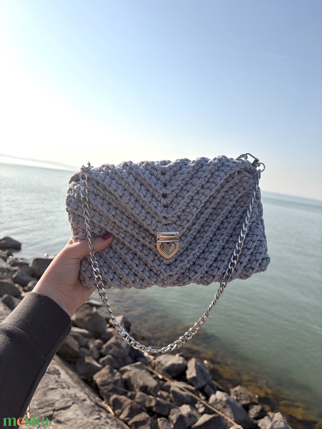 �Amour táska csillogós szürke színben - táska & tok - kézitáska & válltáska - válltáska - Meska.hu