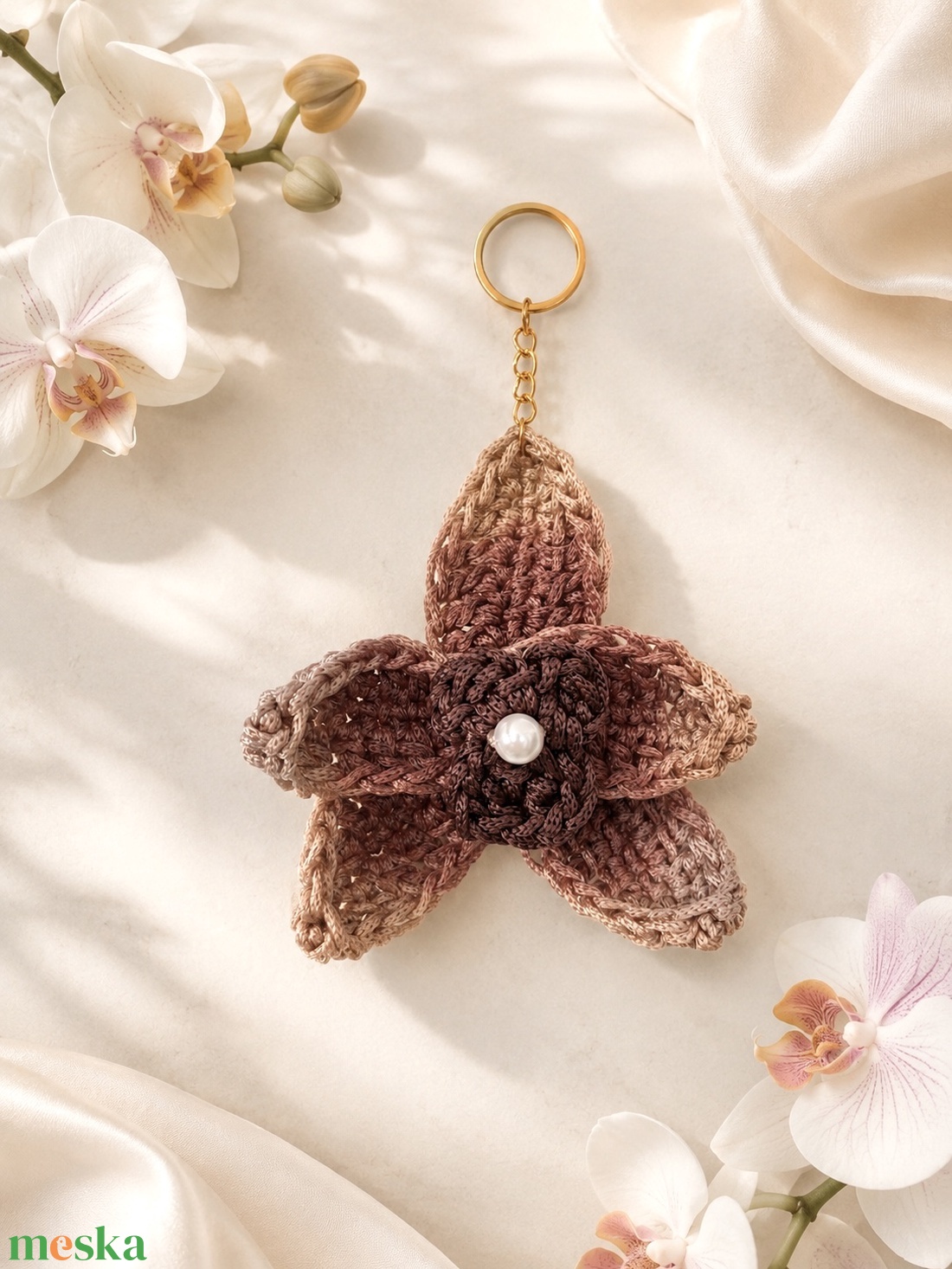 Orchidea kulcstartó/táska charm - táska & tok - kulcstartó & táskadísz - kulcstartó - Meska.hu