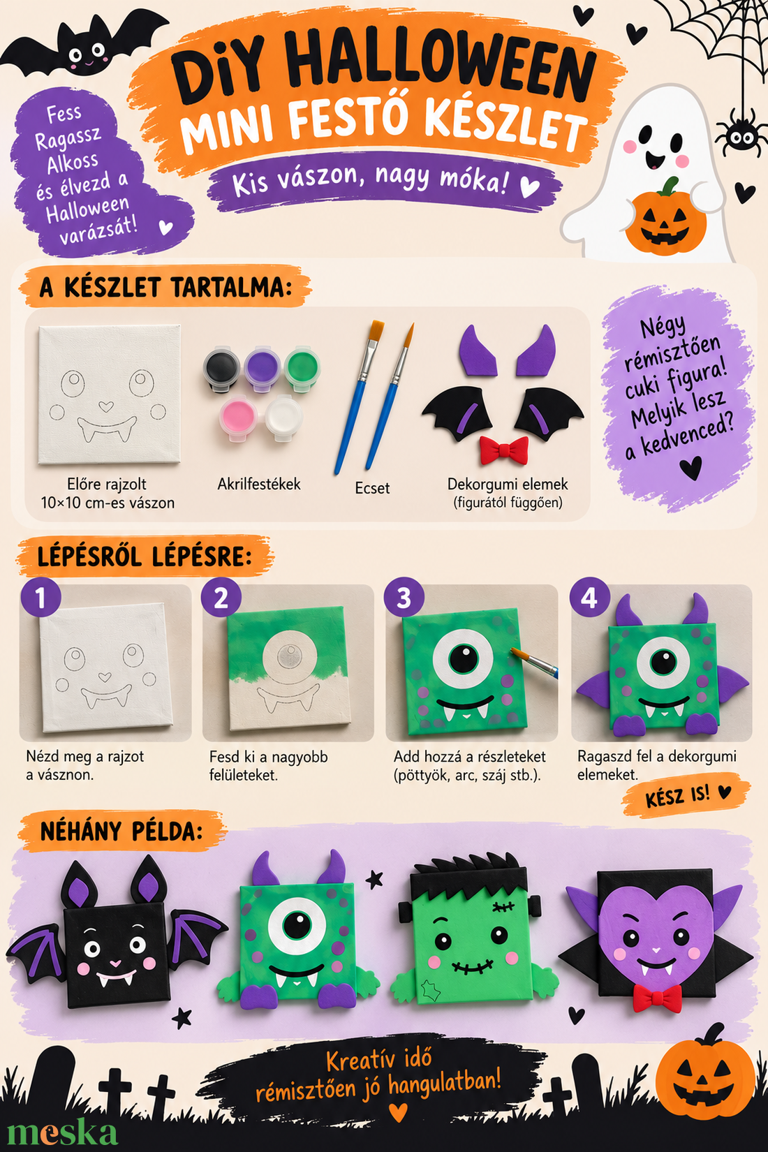 DIY Halloween mini festőkészlet - diy (csináld magad) - egységcsomag - Meska.hu