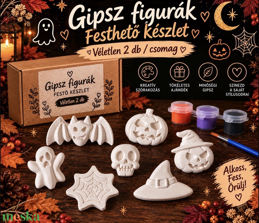 Halloween festhető gipszfigura csomag - diy (csináld magad) - egységcsomag - Meska.hu