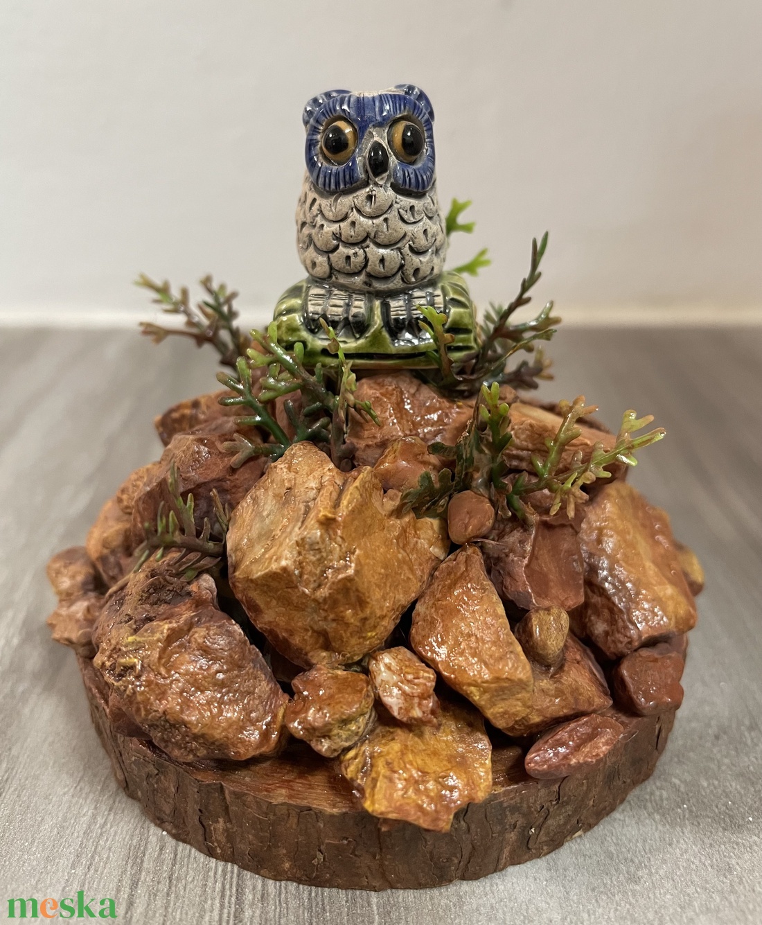 Őszi asztali dísz bagollyal, kövekkel - otthon & életmód - dekoráció - asztal és polc dekoráció - asztaldísz - Meska.hu