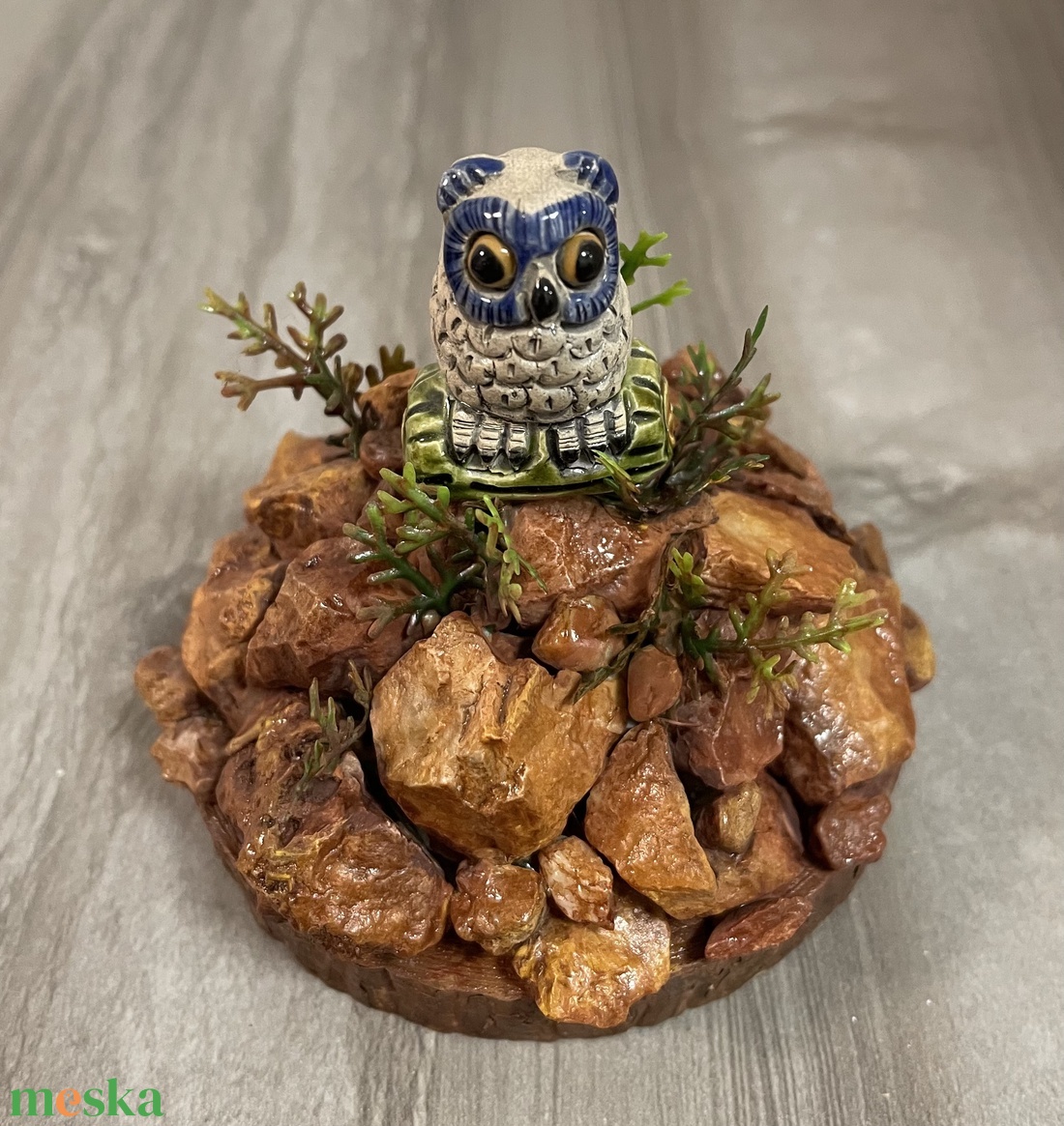 Őszi asztali dísz bagollyal, kövekkel - otthon & életmód - dekoráció - asztal és polc dekoráció - asztaldísz - Meska.hu