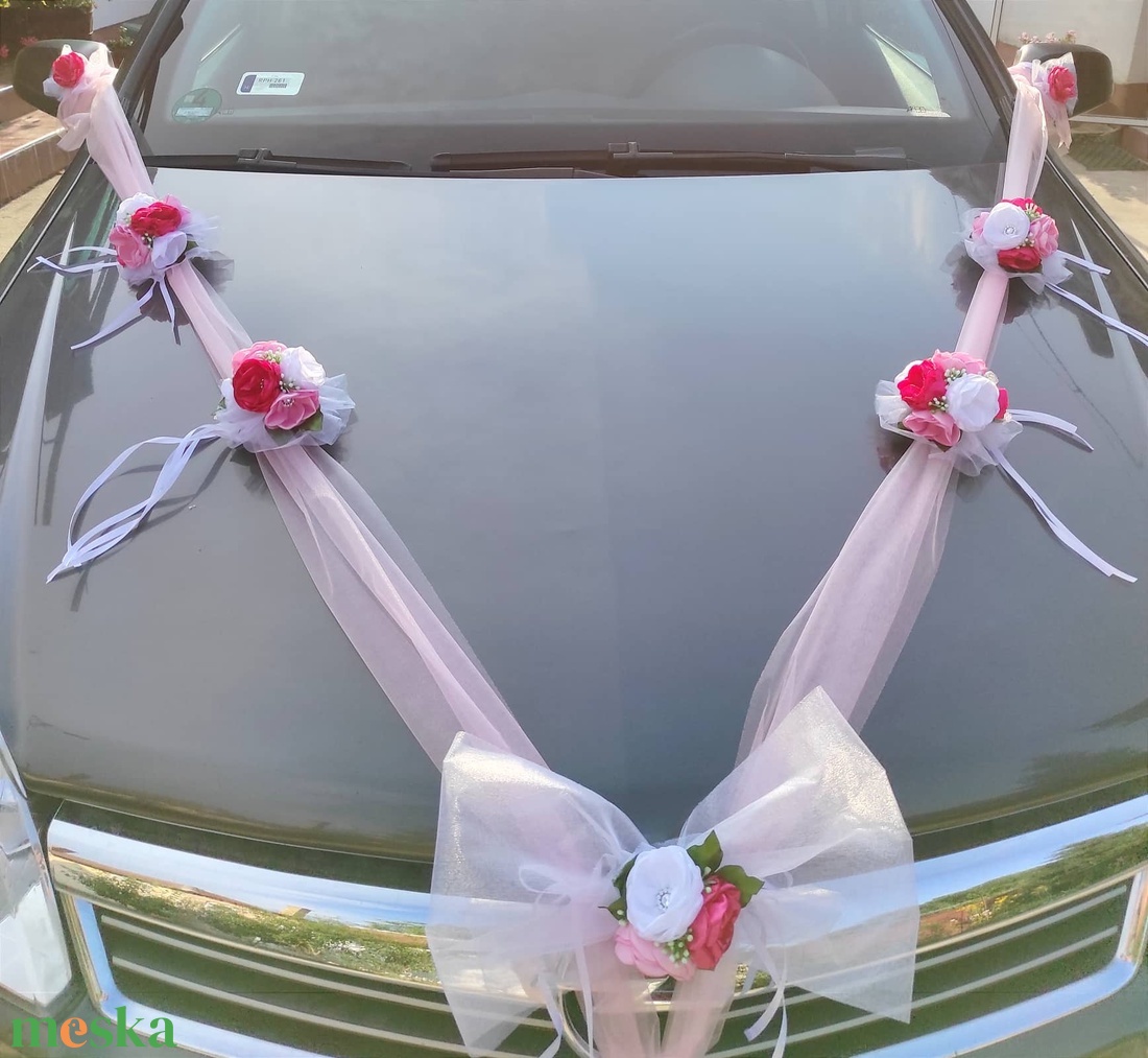 Rózsaszín esküvői autódísz  - esküvő - dekoráció - helyszíni dekor - Meska.hu