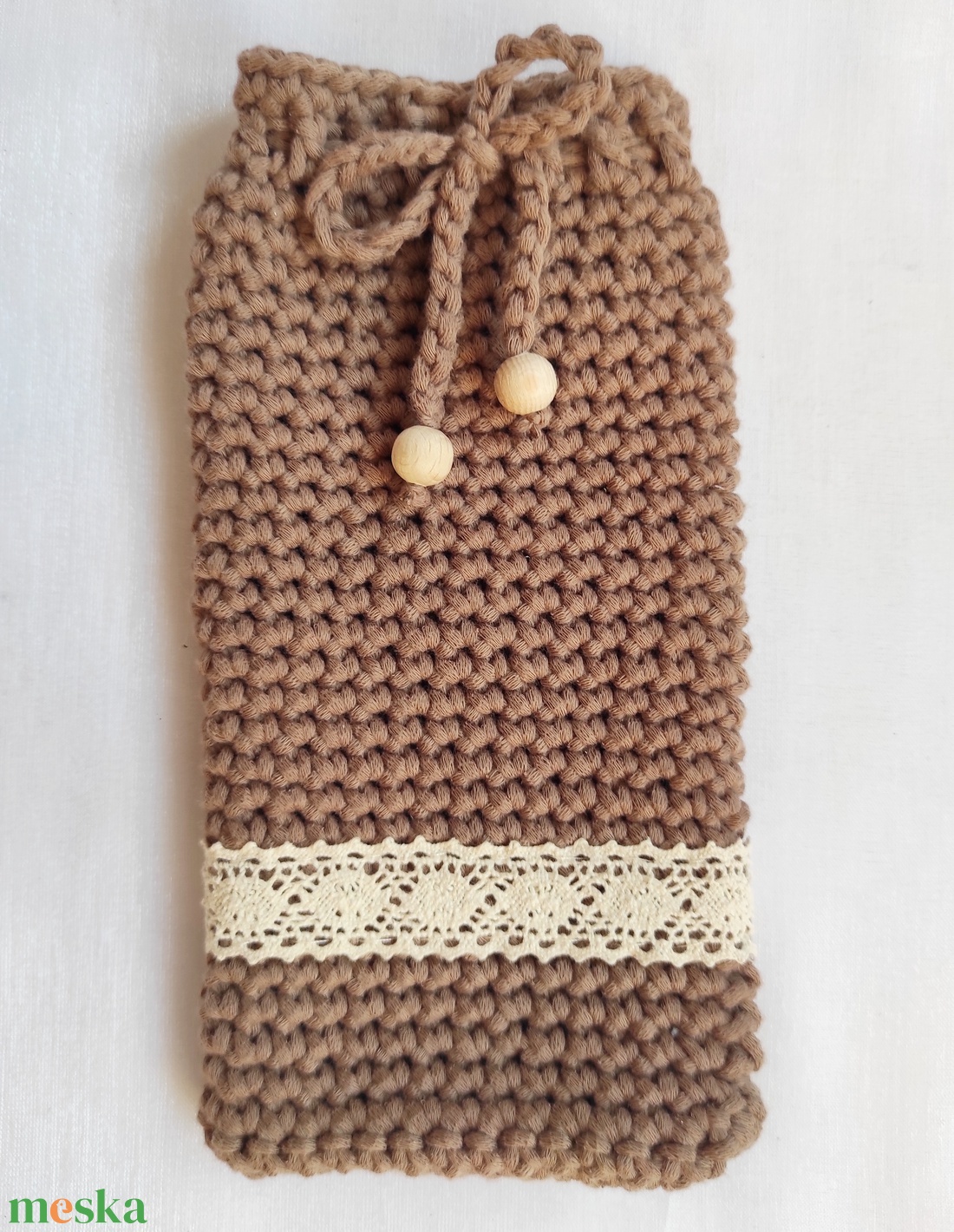 Barna horgolt szemüvegtok / telefontok - táska & tok - pénztárca & más tok - szemüvegtok - Meska.hu