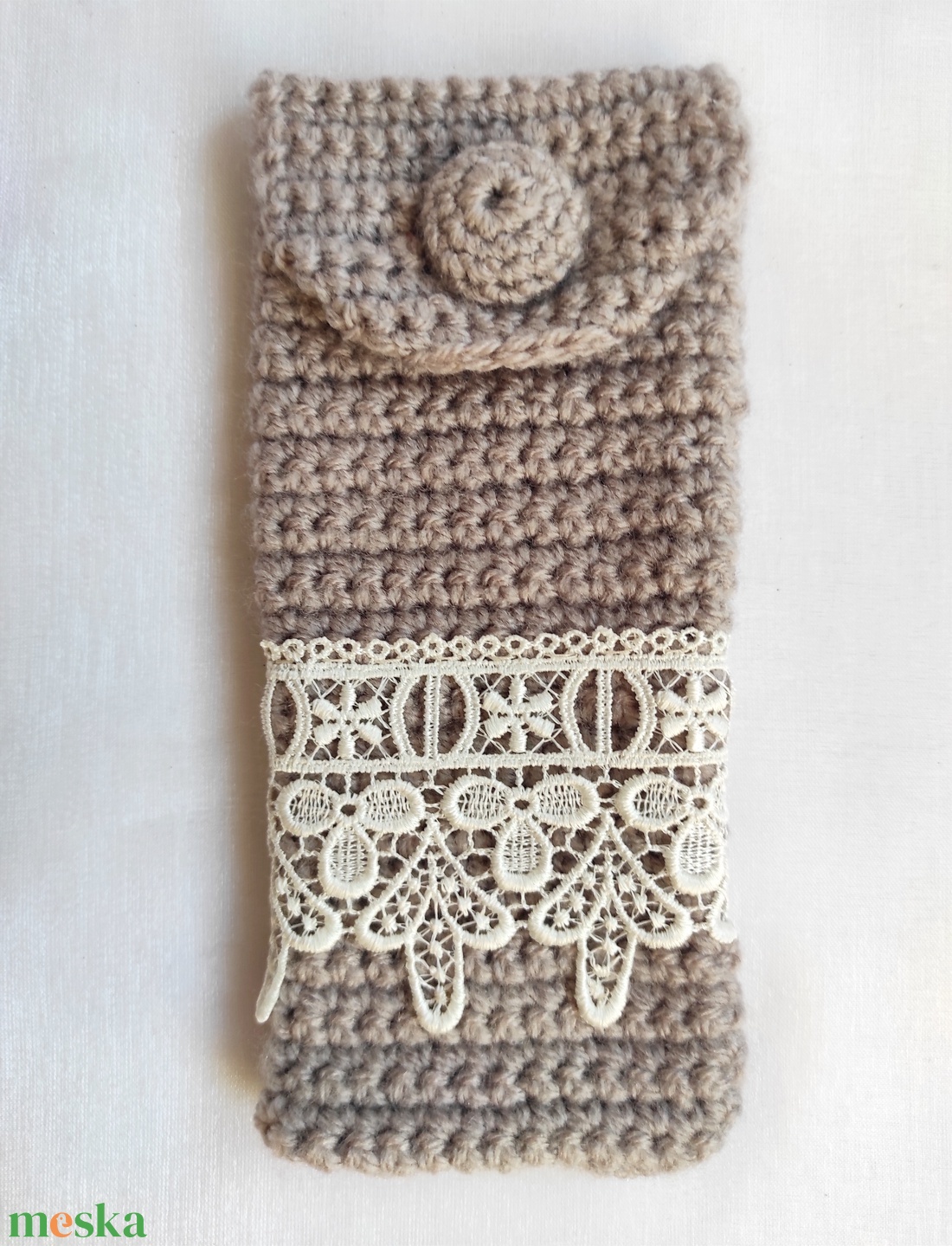 Bézs horgolt szemüvegtok / telefontok - táska & tok - pénztárca & más tok - szemüvegtok - Meska.hu