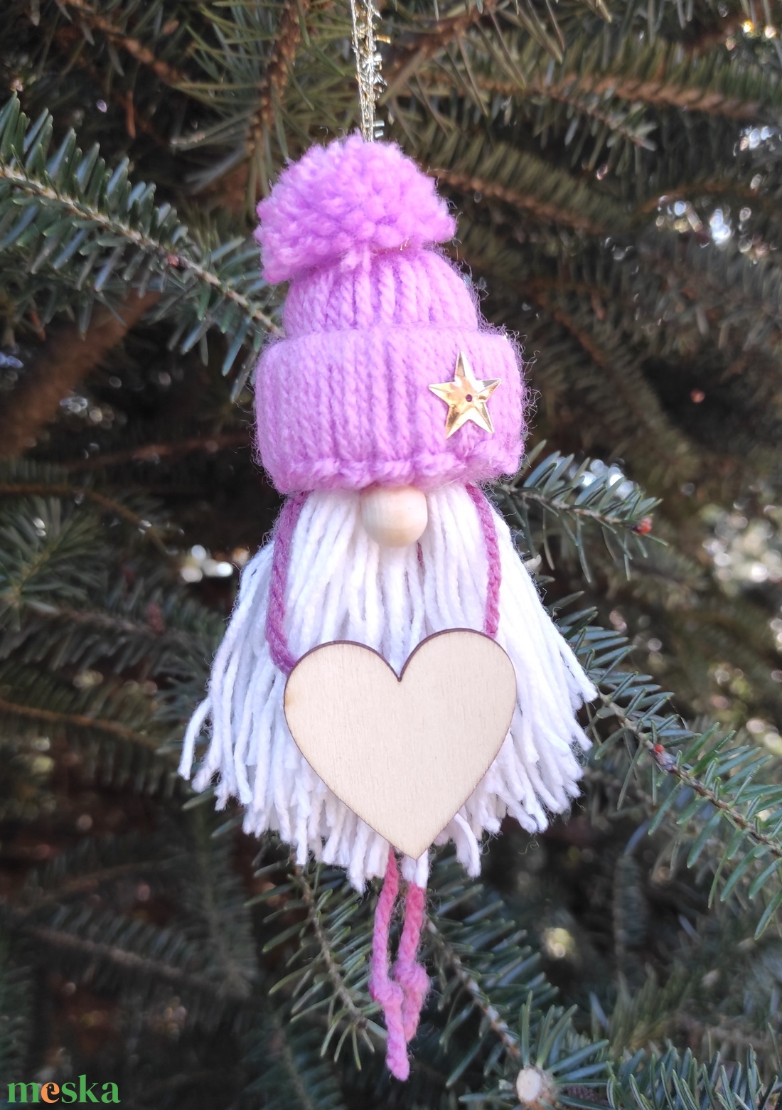 Rózsaszín - arany pompom manó - karácsony - karácsonyi lakásdekoráció - karácsonyi manók, figurák - Meska.hu