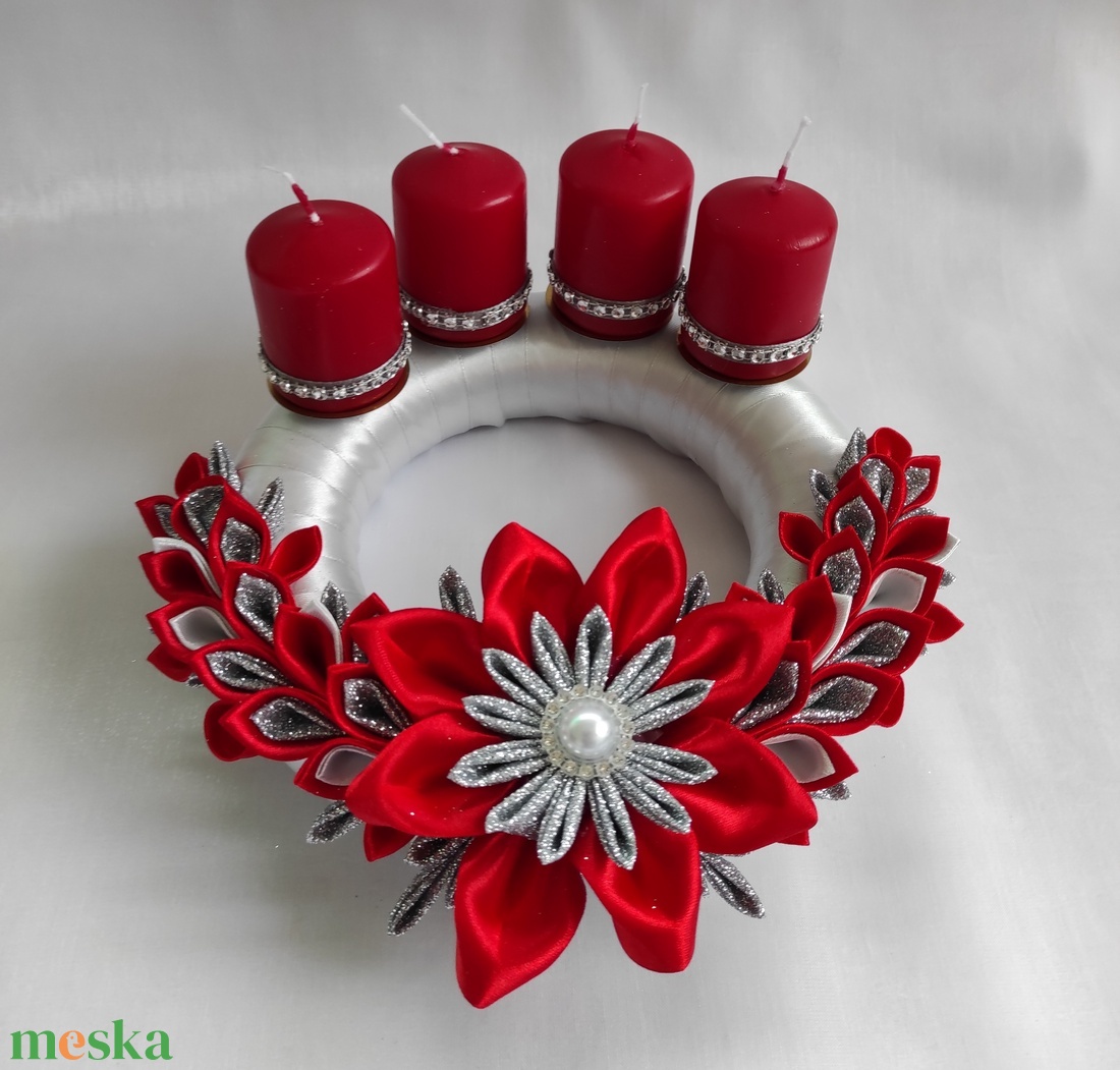 Piros - ezüst adventi koszorú - karácsony - adventi díszek - adventi koszorú - Meska.hu