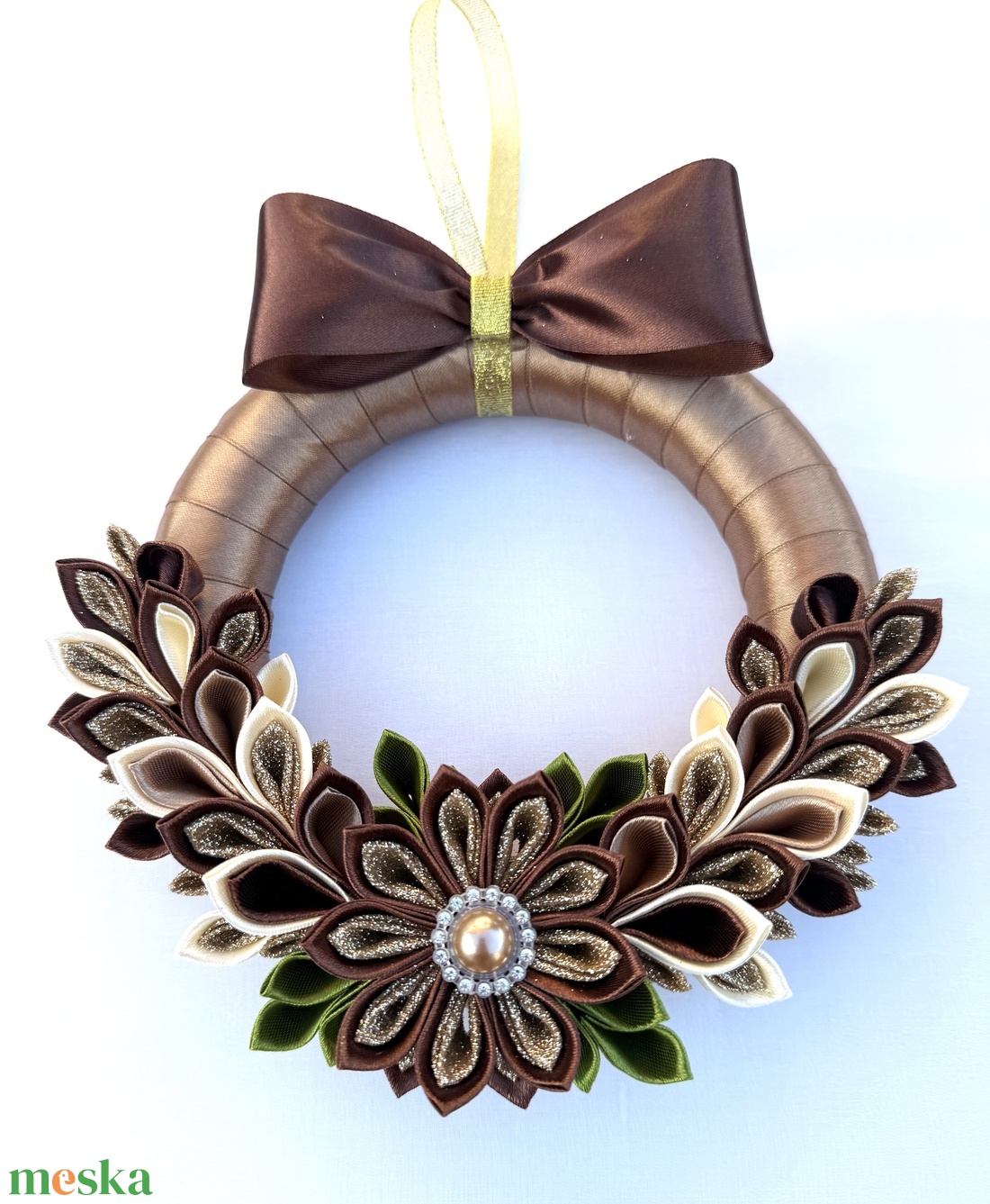 Barna - arany  kopogtató - karácsony - adventi díszek - adventi ajtódísz - Meska.hu