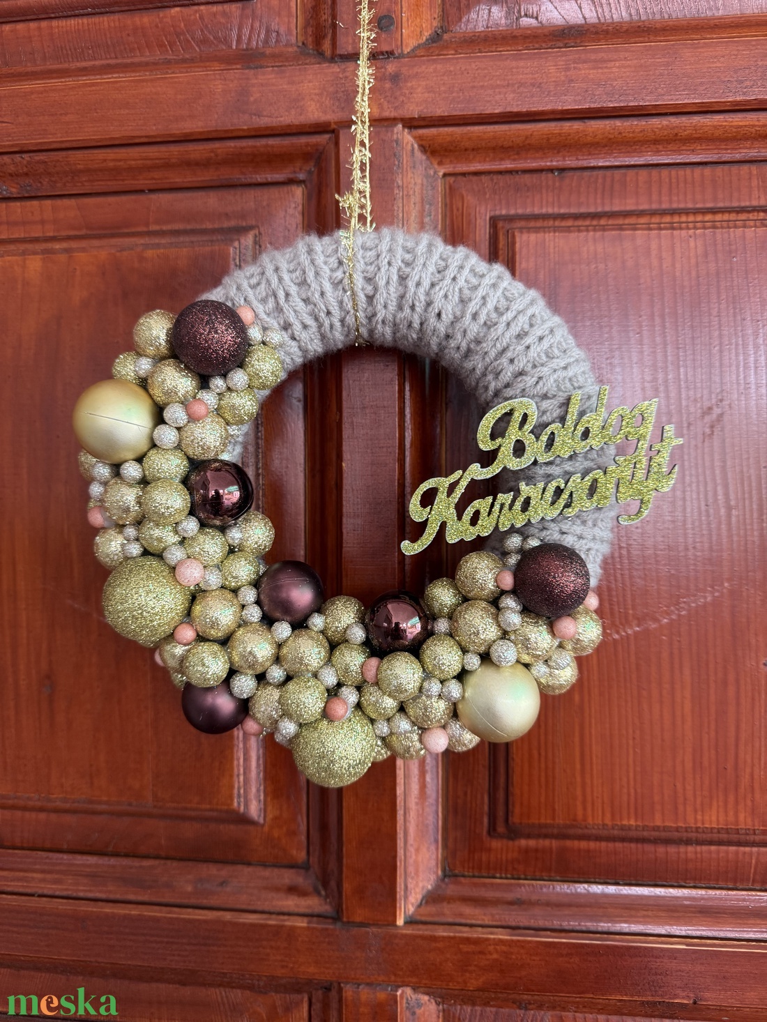 Barna - arany ajtódísz - karácsony - adventi díszek - adventi ajtódísz - Meska.hu