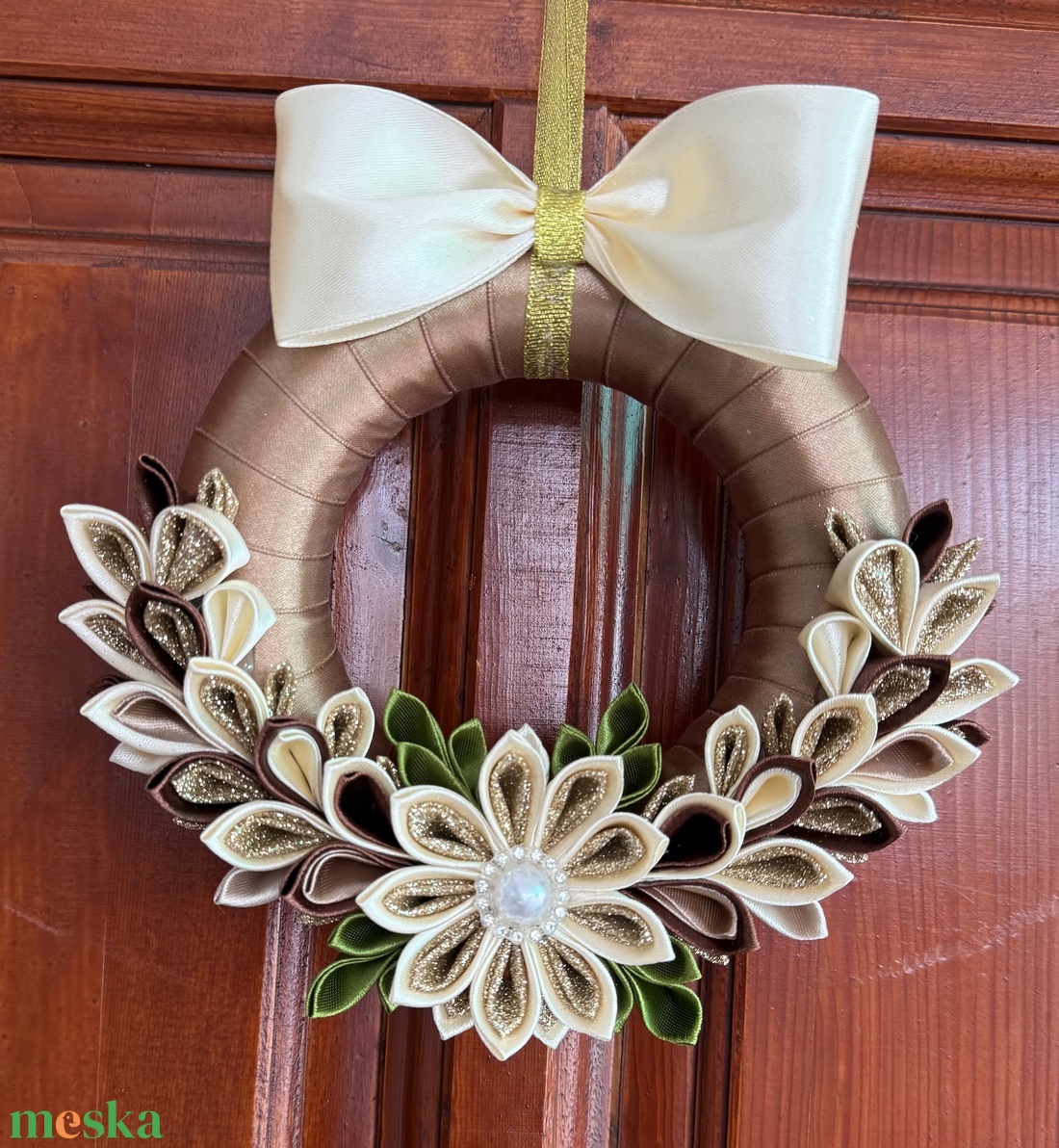 Barna - arany  kopogtató - karácsony - adventi díszek - adventi ajtódísz - Meska.hu