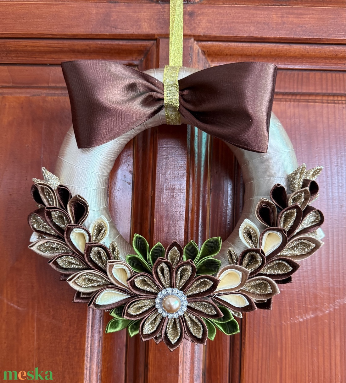 Barna - bézs kopogtató - karácsony - adventi díszek - adventi ajtódísz - Meska.hu