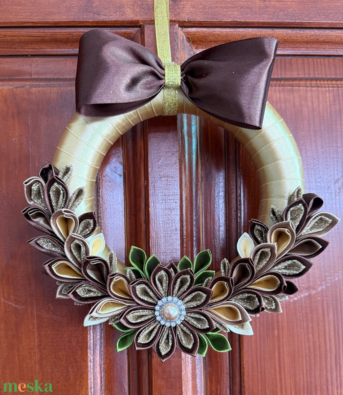 Barna - arany kopogtató - karácsony - adventi díszek - adventi ajtódísz - Meska.hu