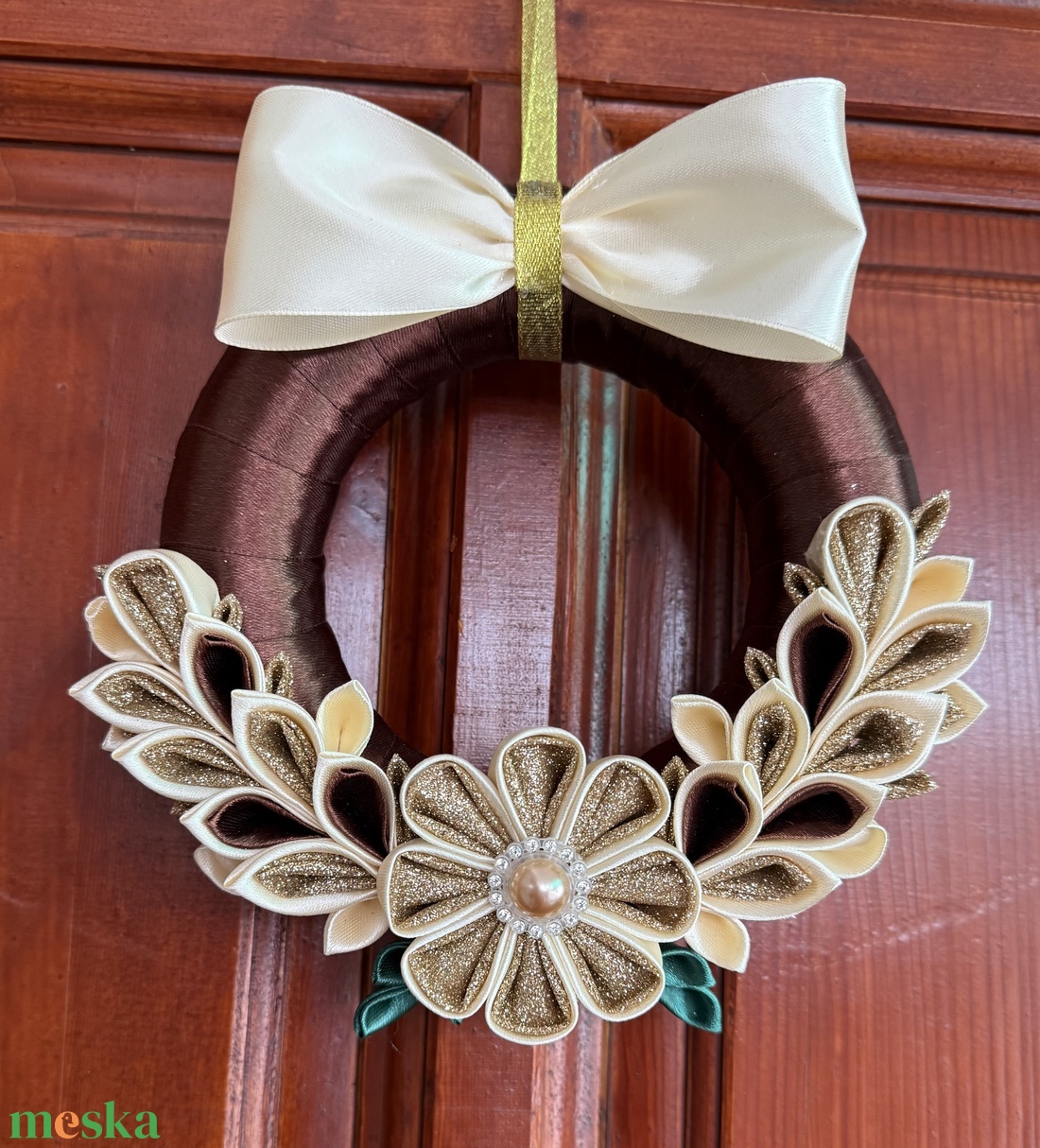 Barna - krém kopogtató - karácsony - adventi díszek - adventi ajtódísz - Meska.hu