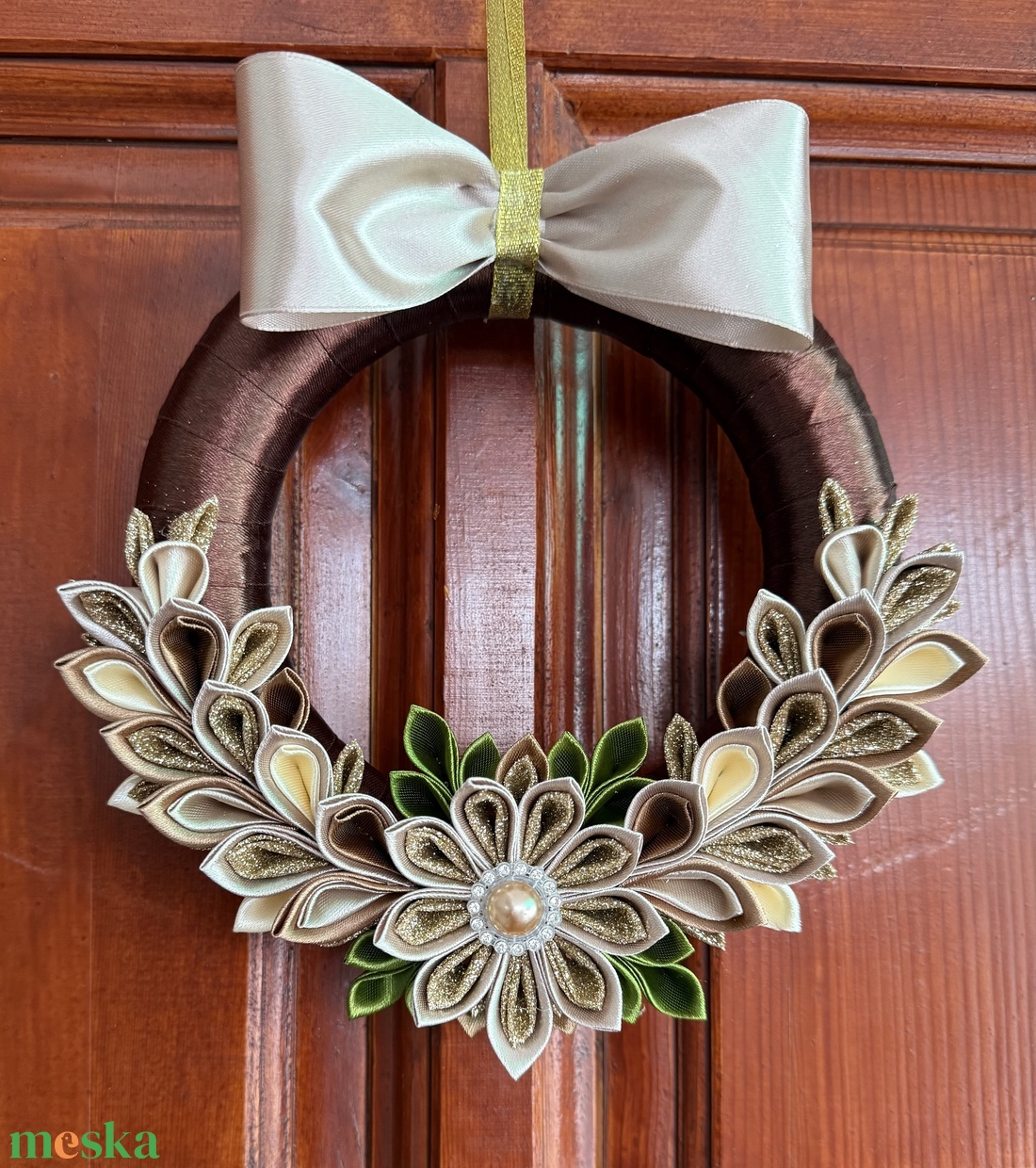 Bézs - barna kopogtató - karácsony - adventi díszek - adventi ajtódísz - Meska.hu