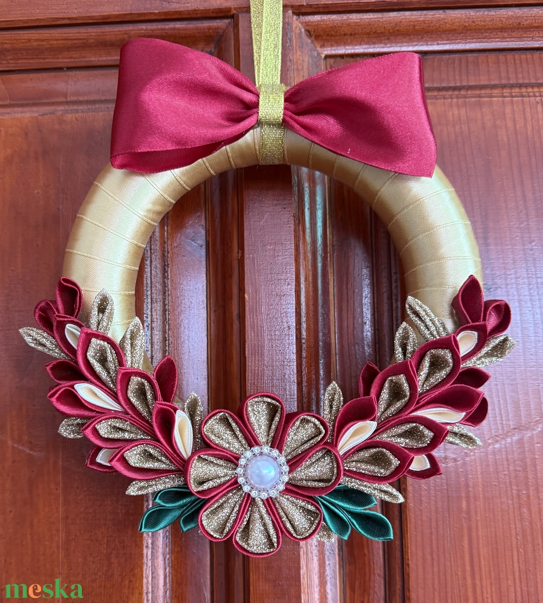 Bordó - arany kopogtató - karácsony - adventi díszek - adventi ajtódísz - Meska.hu