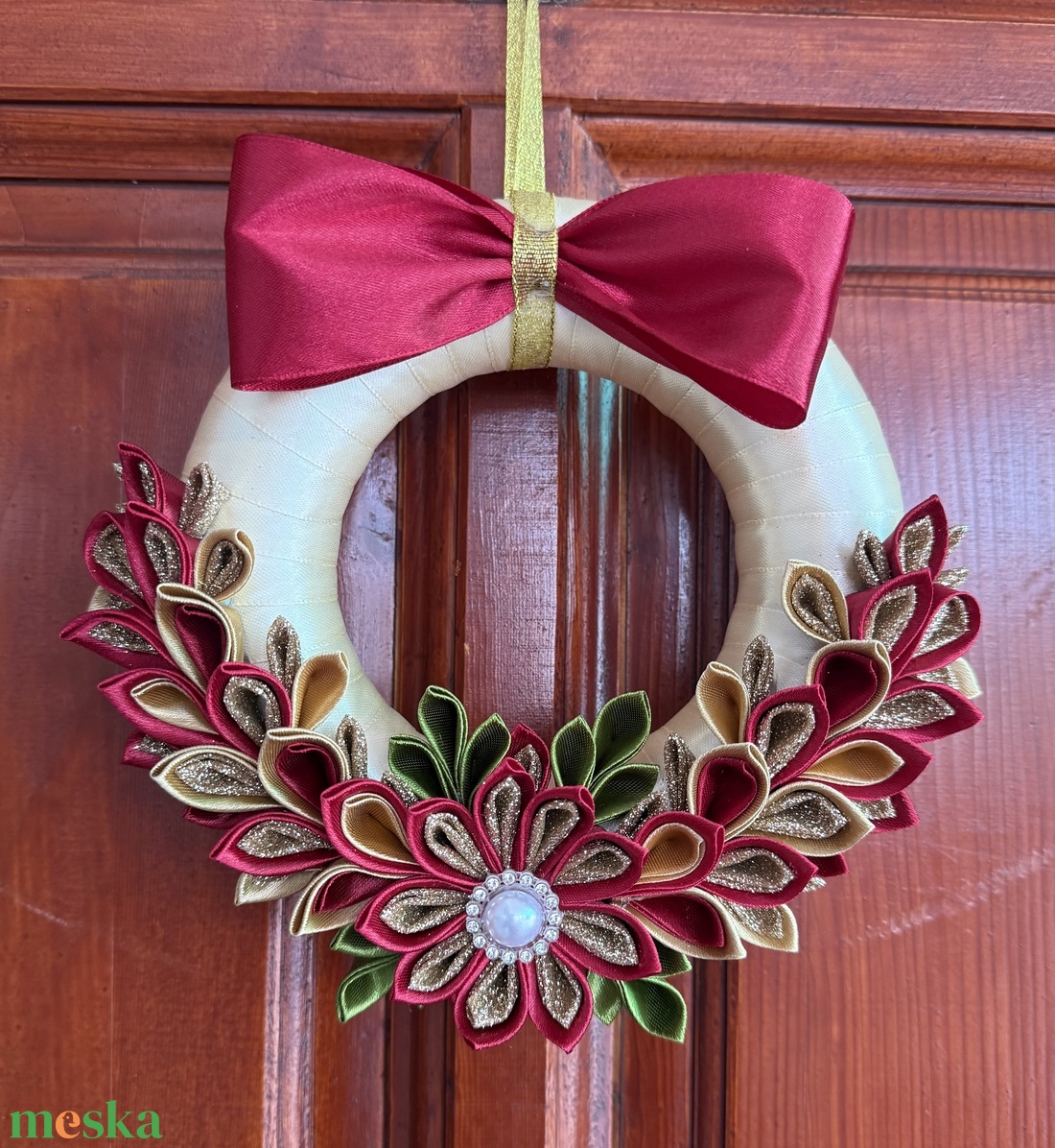 Bordó - arany - krém kopogtató - karácsony - adventi díszek - adventi ajtódísz - Meska.hu