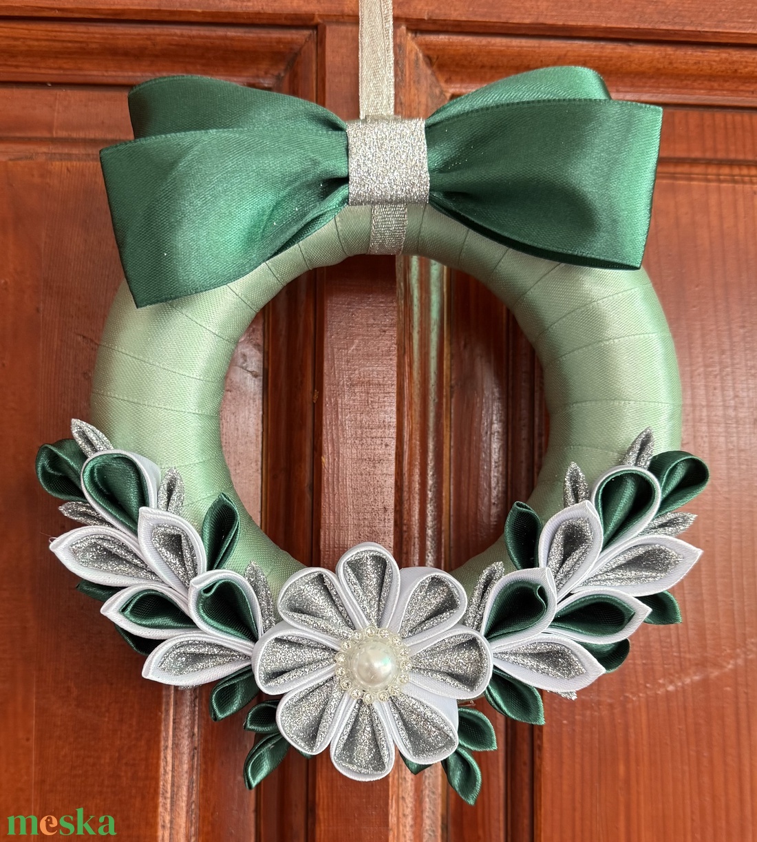 Smaragdzöld - ezüst ajtódísz - karácsony - adventi díszek - adventi ajtódísz - Meska.hu