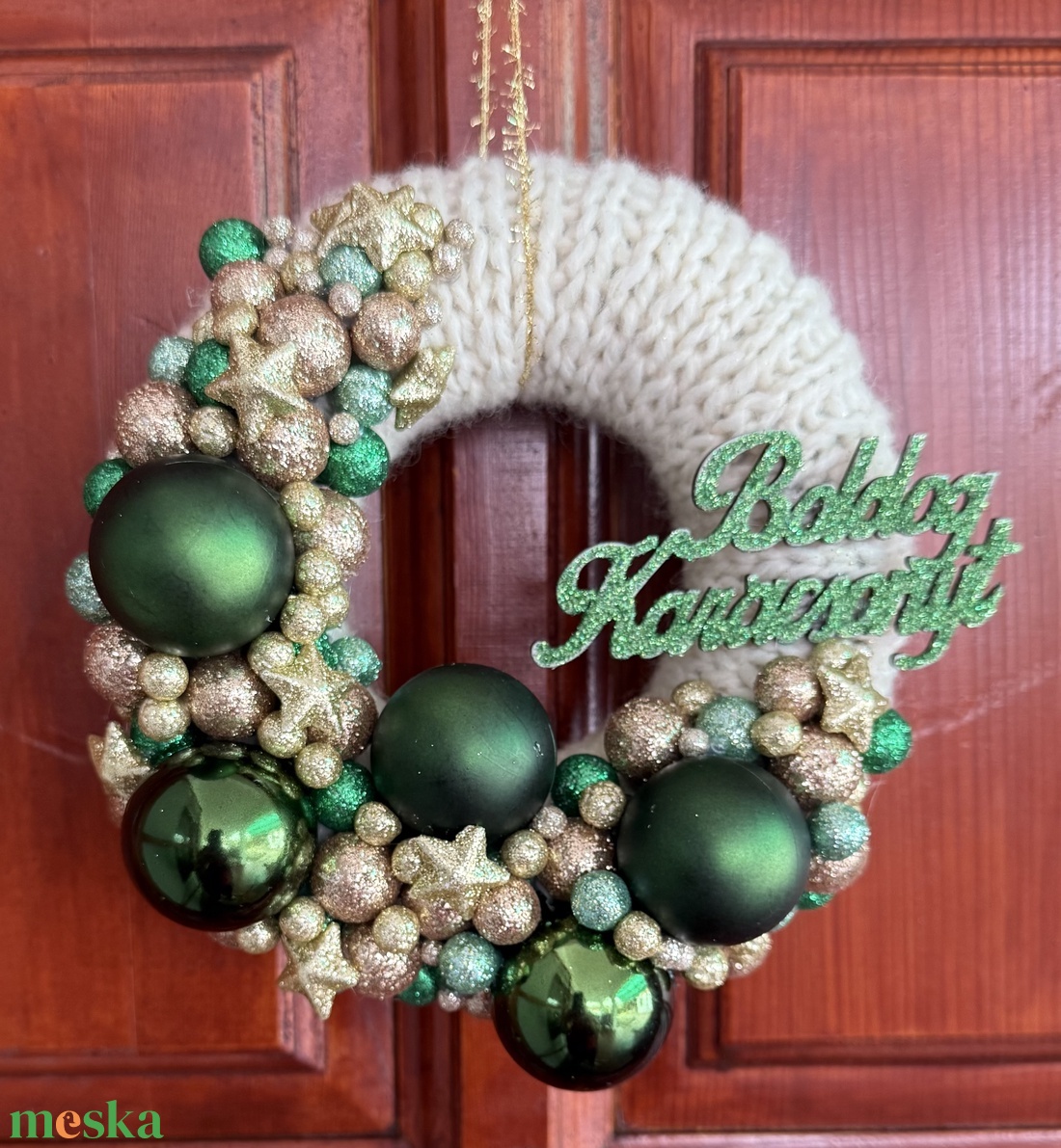 Zöld - arany ajtódísz - karácsony - adventi díszek - adventi ajtódísz - Meska.hu