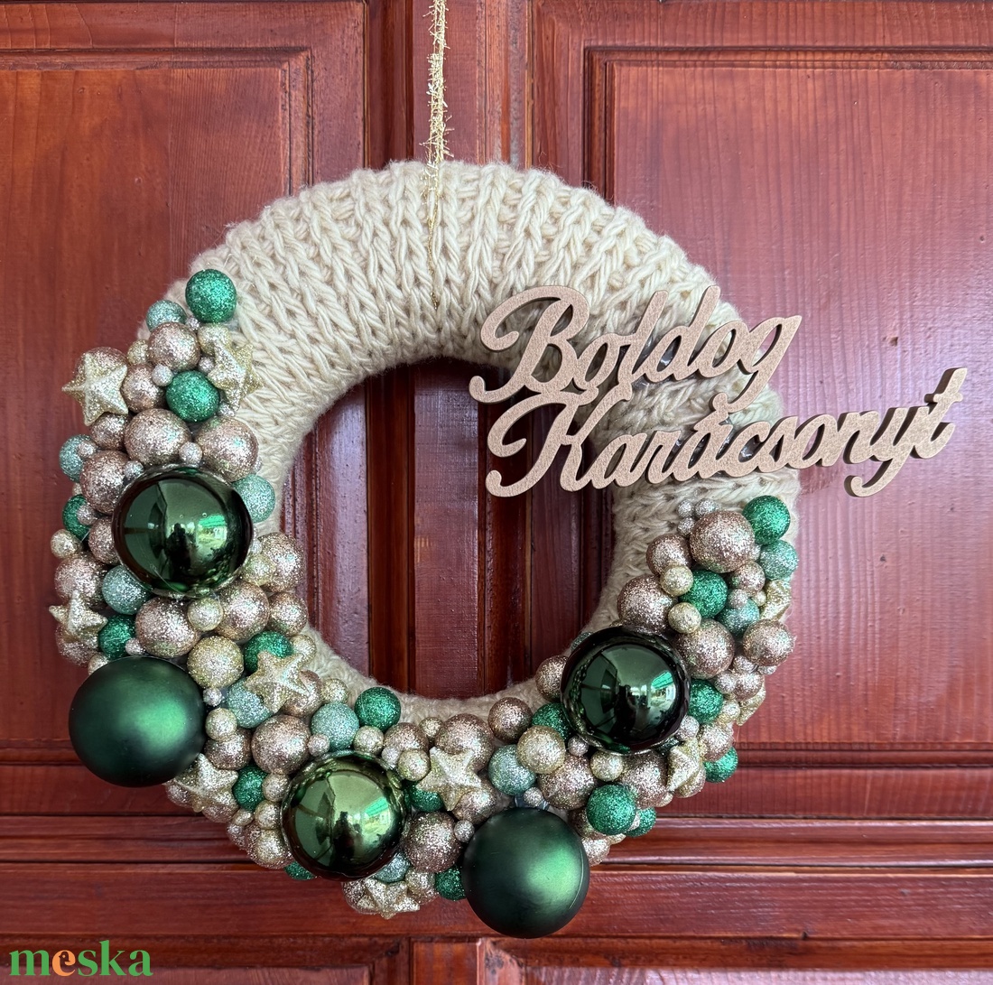 Zöld - arany ajtódísz - karácsony - adventi díszek - adventi ajtódísz - Meska.hu