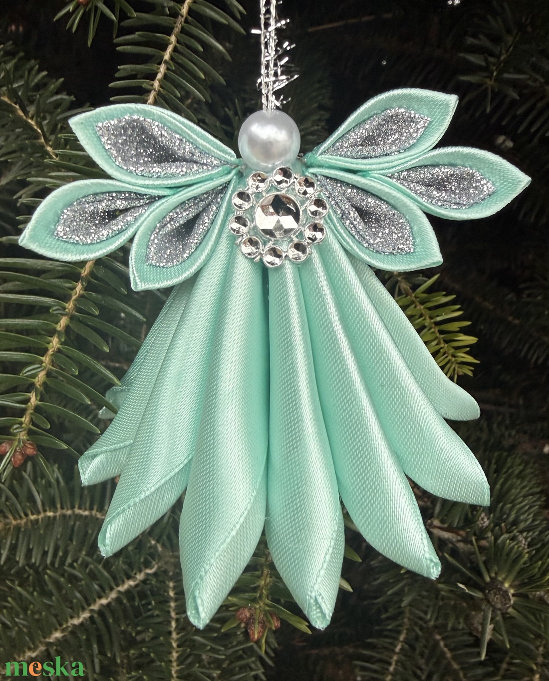 Menta - ezüst angyal - karácsony - karácsonyi lakásdekoráció - karácsonyfadíszek - Meska.hu