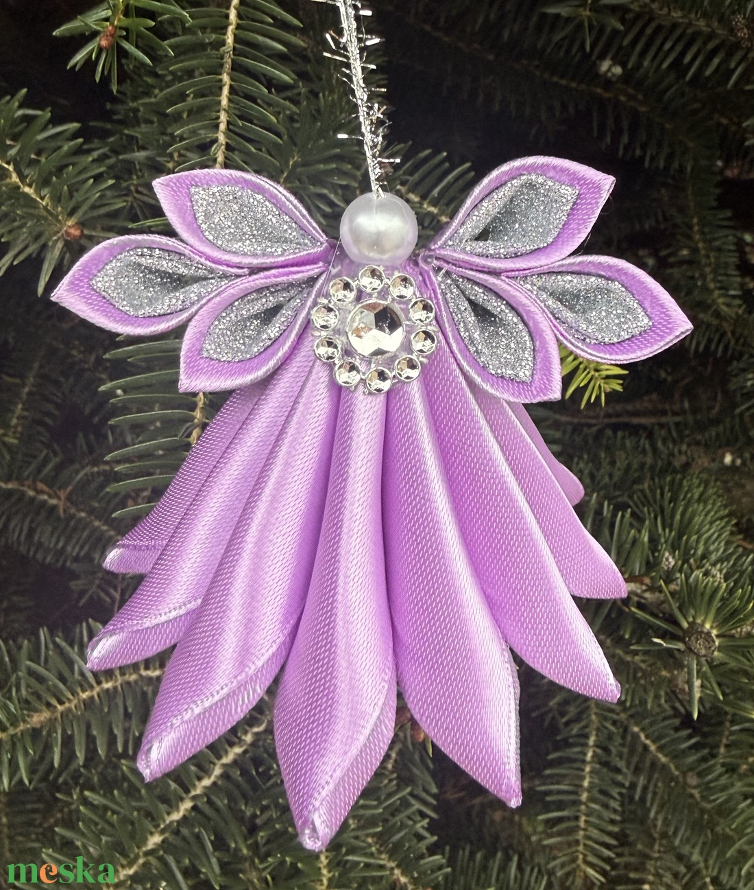 Lila - ezüst angyal - karácsony - karácsonyi lakásdekoráció - karácsonyfadíszek - Meska.hu