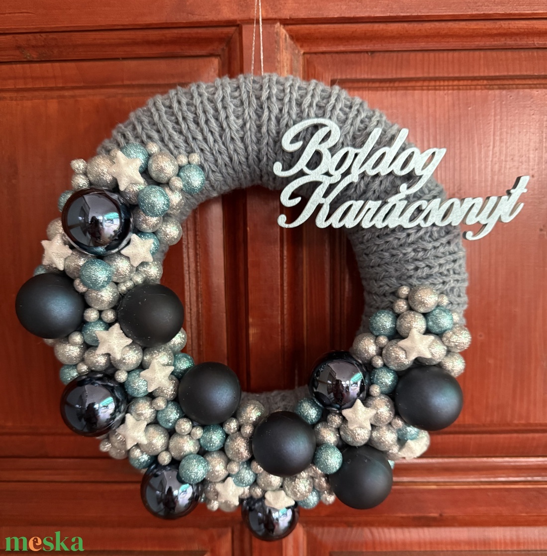 Kék - ezüst ajtódísz - karácsony - adventi díszek - adventi ajtódísz - Meska.hu