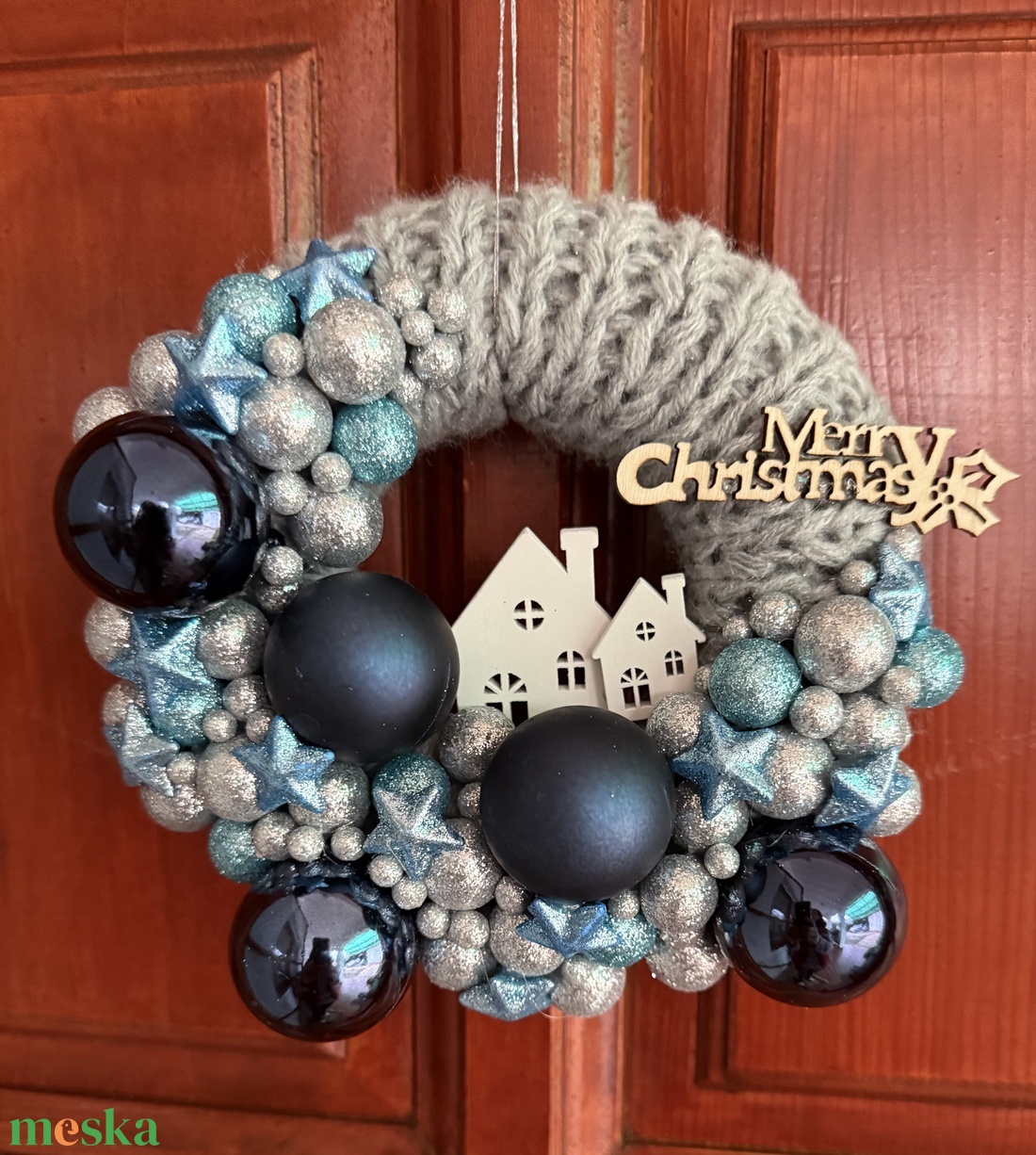 Kék - ezüst ajtódísz - karácsony - adventi díszek - adventi ajtódísz - Meska.hu