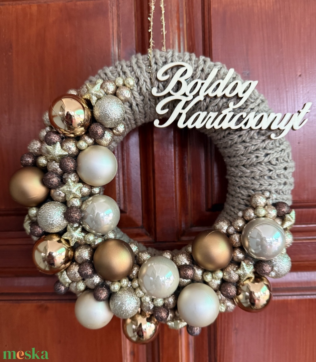 Pezsgő - barna ajtódísz - karácsony - adventi díszek - adventi ajtódísz - Meska.hu