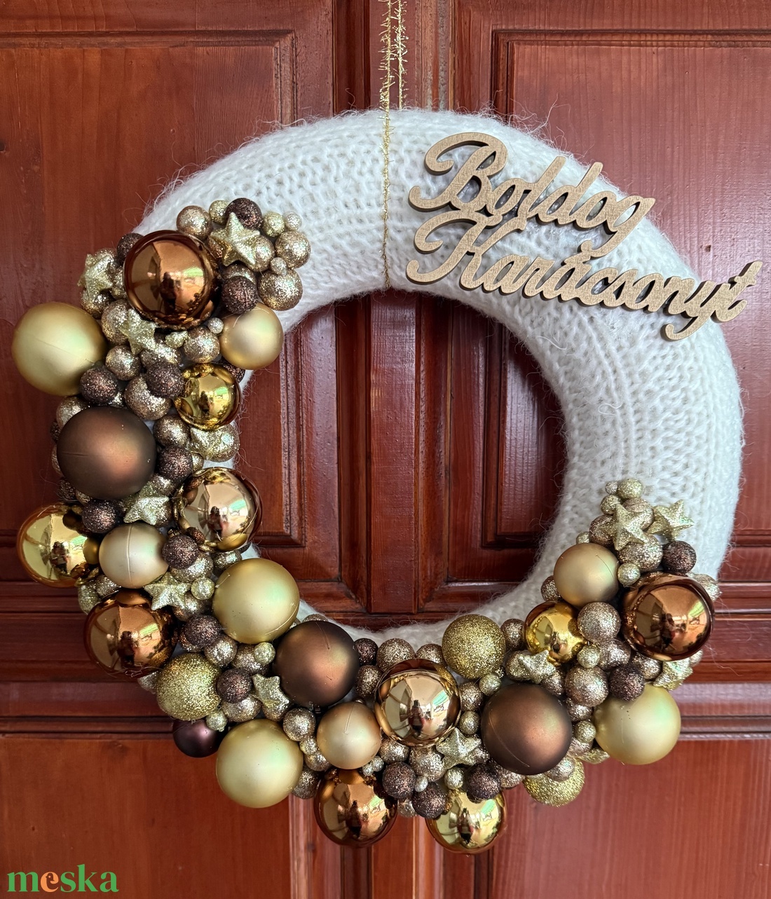 Arany - barna ajtódísz - karácsony - adventi díszek - adventi ajtódísz - Meska.hu