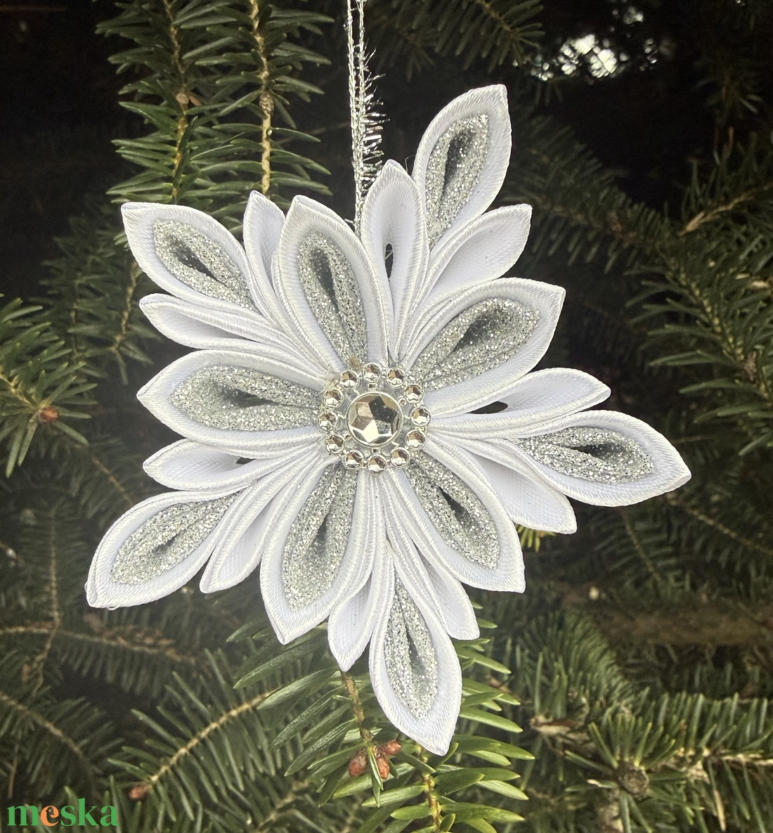 Fehér - ezüst csillag - karácsony - karácsonyi lakásdekoráció - karácsonyfadíszek - Meska.hu