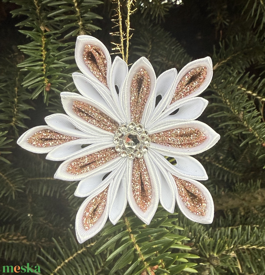 Fehér - rosegold csillag - karácsony - karácsonyi lakásdekoráció - karácsonyfadíszek - Meska.hu