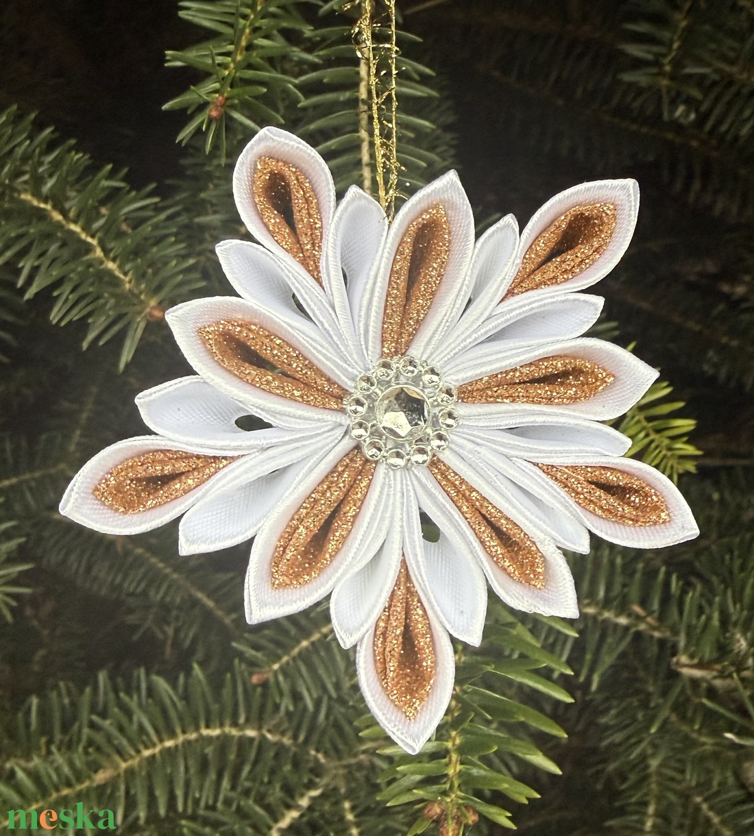 Fehér - bronz csillag - karácsony - karácsonyi lakásdekoráció - karácsonyfadíszek - Meska.hu