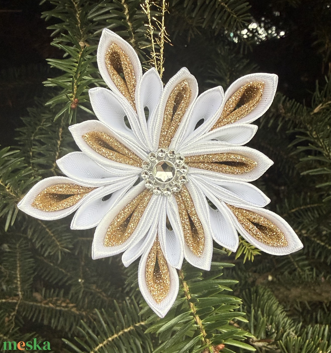 Fehér - arany csillag - karácsony - karácsonyi lakásdekoráció - karácsonyfadíszek - Meska.hu