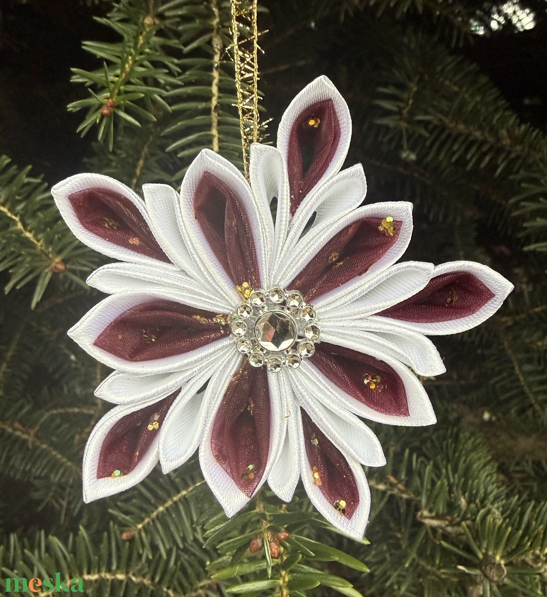 Fehér - bordó csillag - karácsony - karácsonyi lakásdekoráció - karácsonyfadíszek - Meska.hu