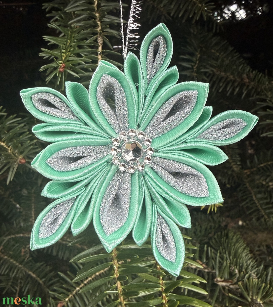 Menta - ezüst csillag - karácsony - karácsonyi lakásdekoráció - karácsonyfadíszek - Meska.hu
