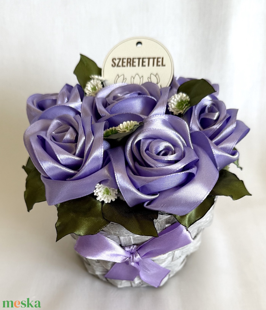 Lila rózsakosár - otthon & életmód - virágdekoráció - virágdíszek - asztali virágdísz - Meska.hu