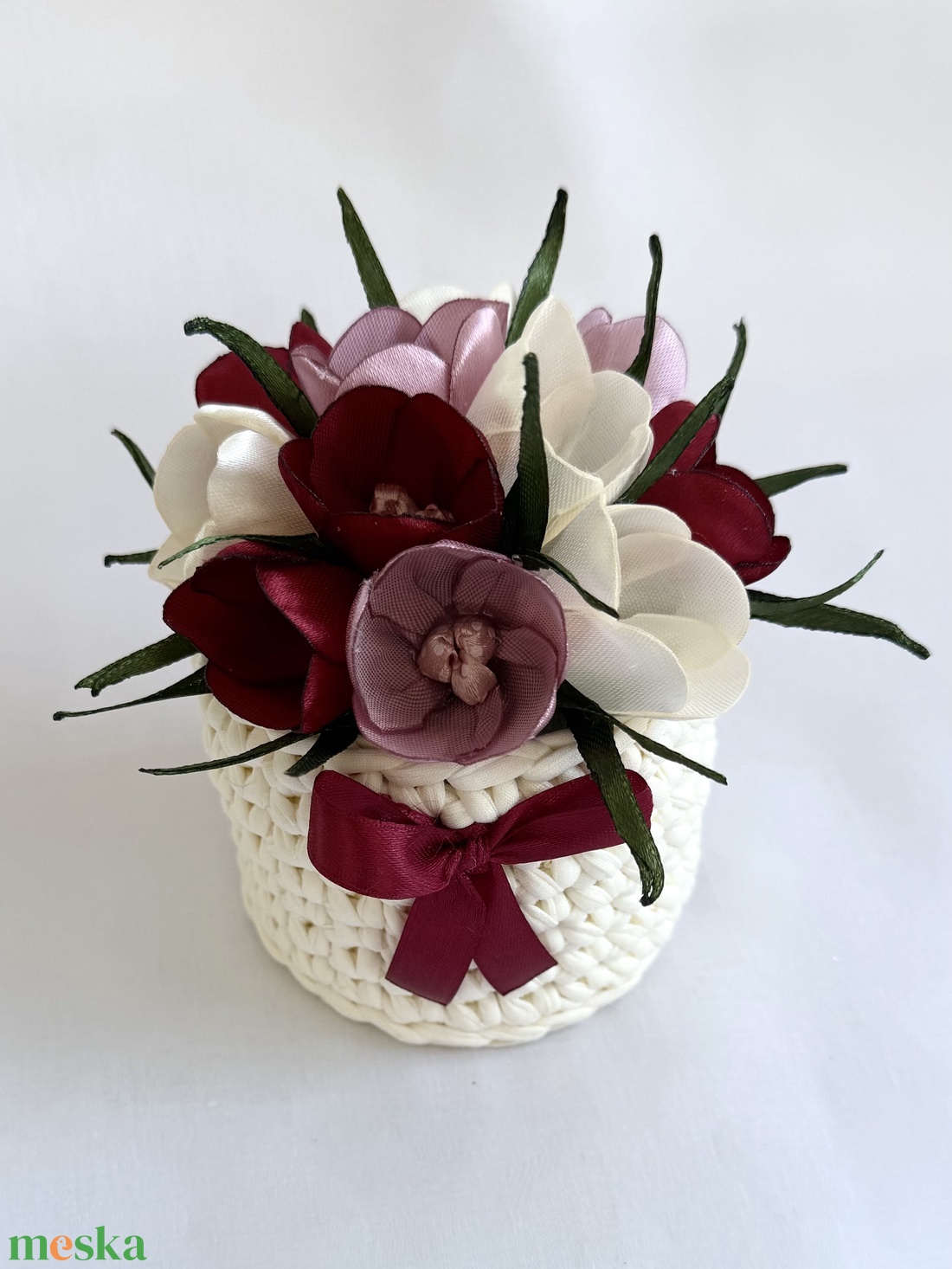 Bordó krókuszkosár - otthon & életmód - virágdekoráció - virágdíszek - asztali virágdísz - Meska.hu