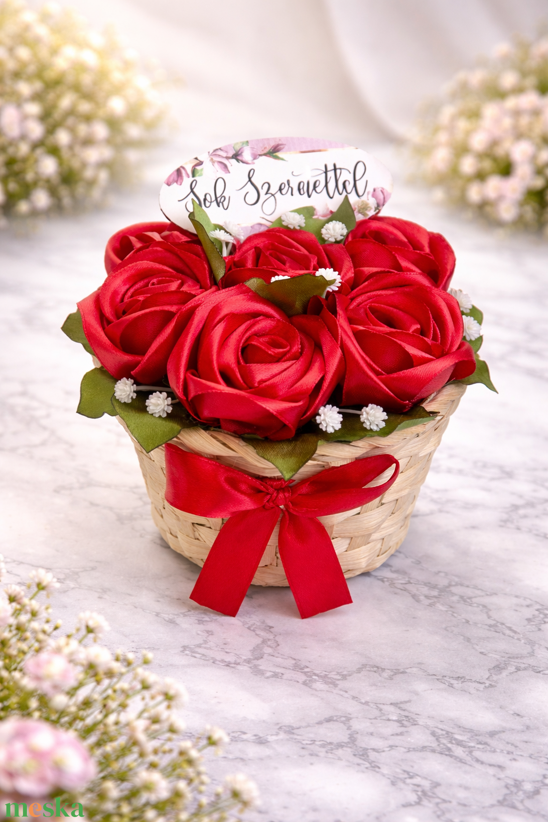 Piros rózsakosár - otthon & életmód - virágdekoráció - virágdíszek - asztali virágdísz - Meska.hu