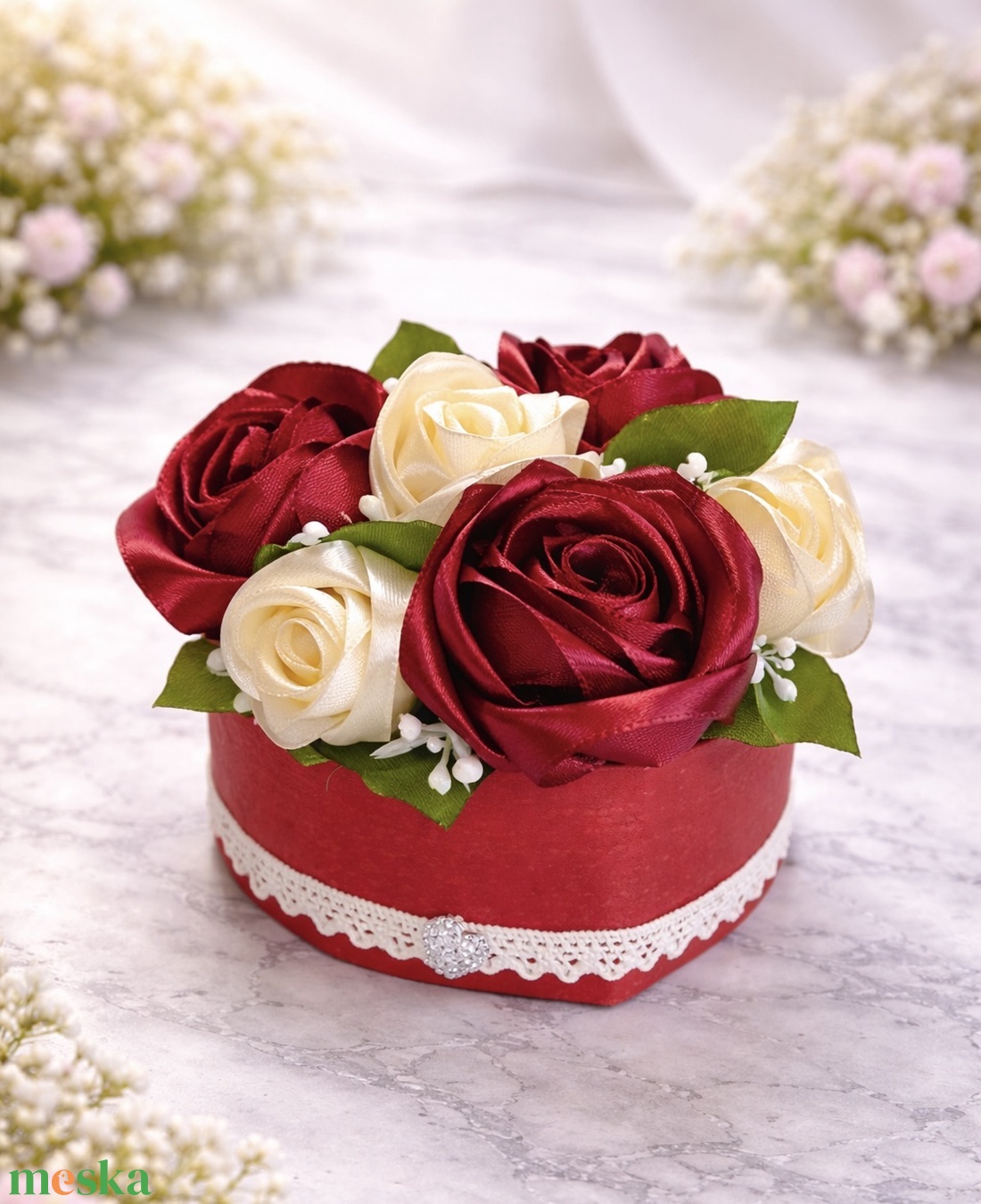 Bordó rózsabox - otthon & életmód - virágdekoráció - virágok - virágbox - Meska.hu