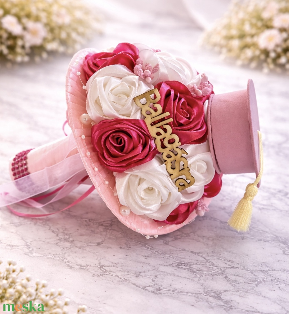 Rózsaszín ballagási csokor - otthon & életmód - virágdekoráció - virágok - virágcsokor - Meska.hu