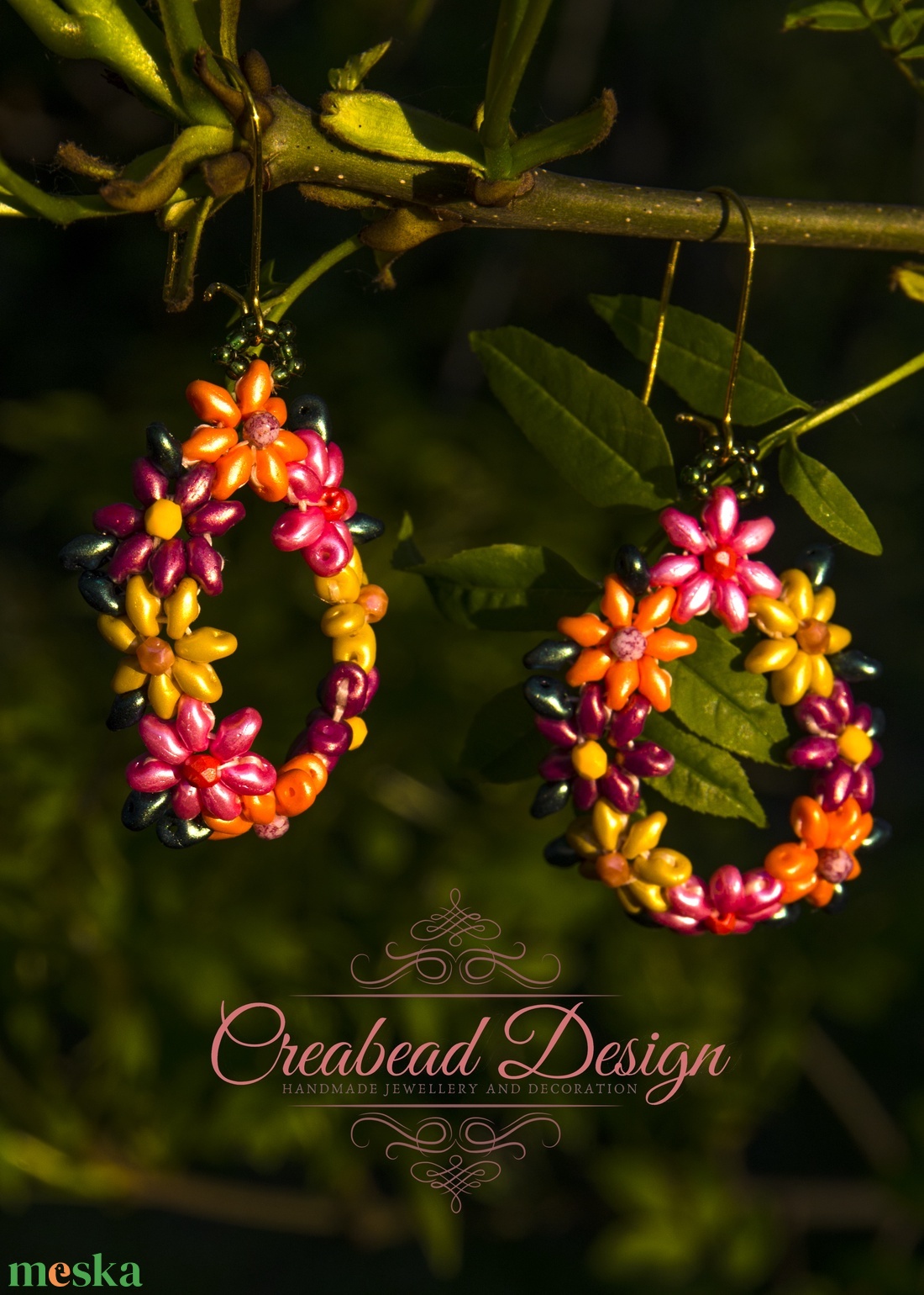 Creabead Design színes tavaszi virágkoszorú fülbevaló - ékszer - fülbevaló - lógó fülbevaló - Meska.hu