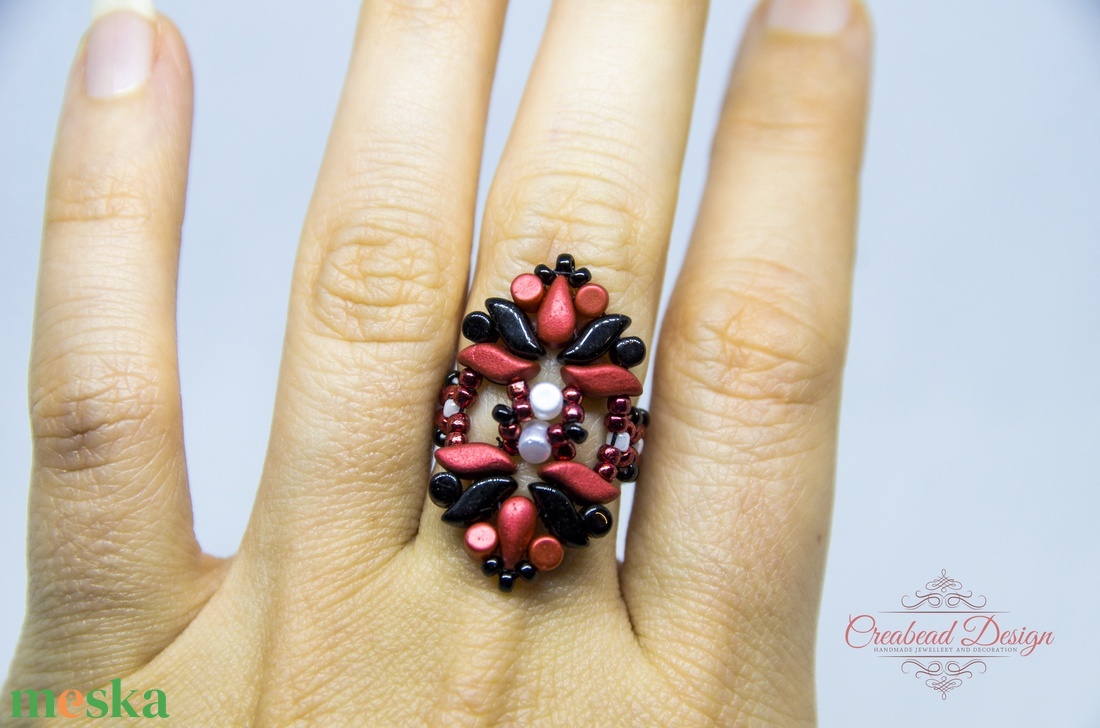 Creabead Design matyó stílusú elegáns gyűrű dupla mintával - ékszer - gyűrű - gyöngyös gyűrű - Meska.hu