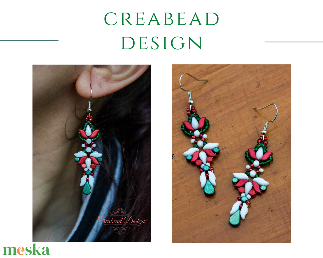 Creabead Design matyó stílusú trikolor elegáns fülbevaló - ékszer - fülbevaló - lógó fülbevaló - Meska.hu Creabead Design matyó stílusú trikolor elegáns fülbevaló - ékszer - fülbevaló - lógó fülbevaló - Meska.hu