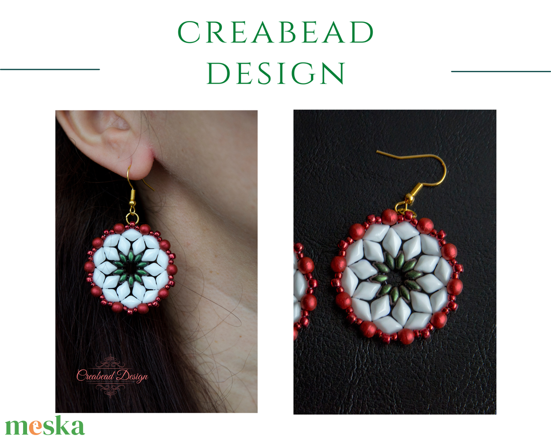 Creabead Design trikolór ékszer - ékszer - fülbevaló - lógó fülbevaló - Meska.hu