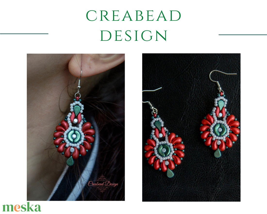 Creabead Design matyó stílusú trikolor fülbevaló - ékszer - fülbevaló - lógó fülbevaló - Meska.hu Creabead Design matyó stílusú trikolor fülbevaló - ékszer - fülbevaló - lógó fülbevaló - Meska.hu