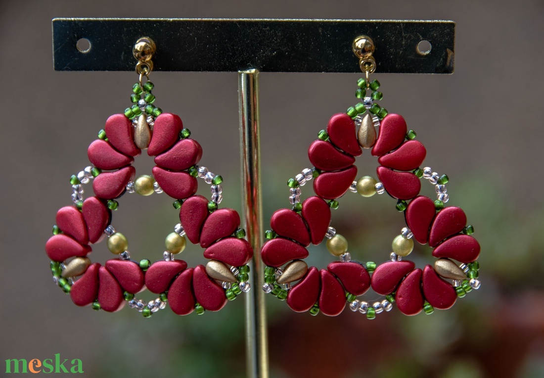 Creabead Design matyórózsa stílusú fülbevaló - ékszer - fülbevaló - lógó csepp fülbevaló - Meska.hu