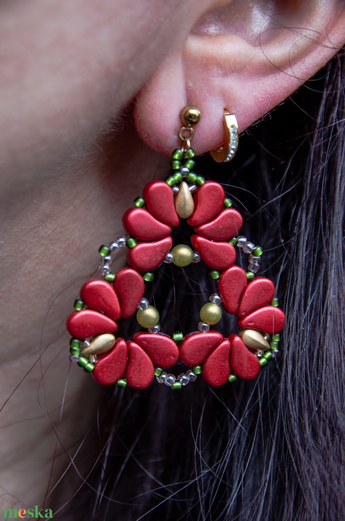 Creabead Design matyórózsa stílusú fülbevaló - ékszer - fülbevaló - lógó csepp fülbevaló - Meska.hu